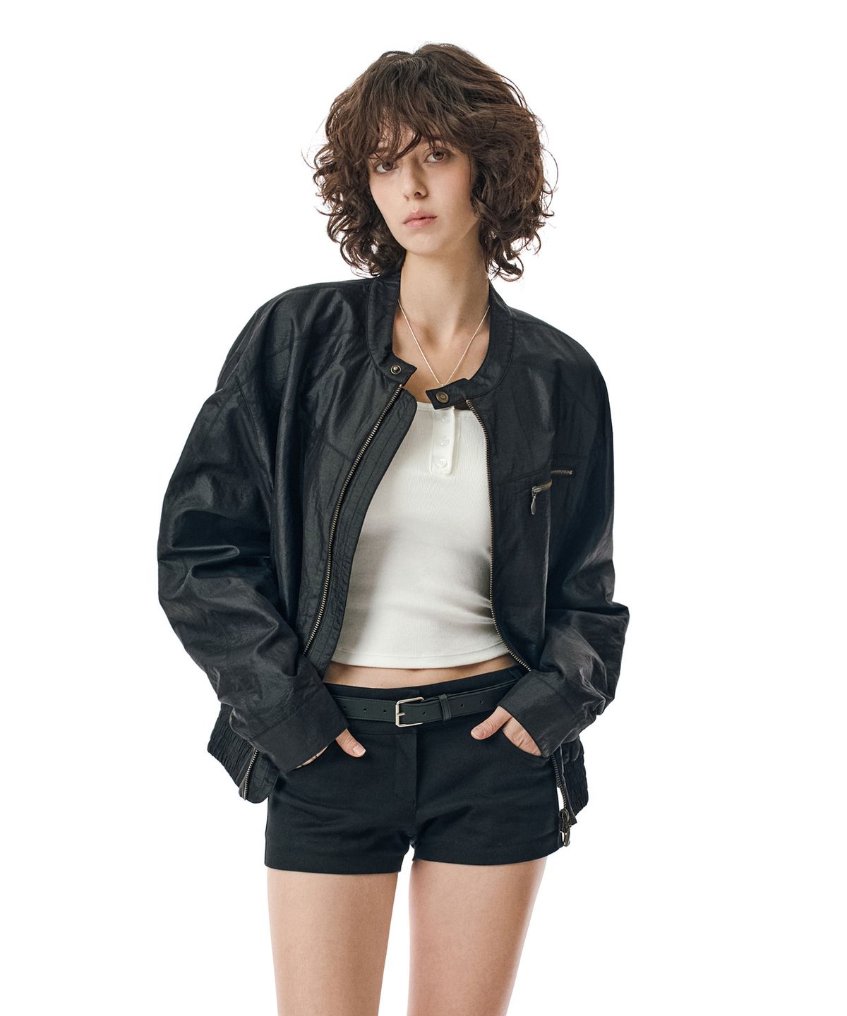 세컨모놀로그(SECONDMONO) Coated Nylon Zip Jacket [BLACK]_SEJK034BLACK