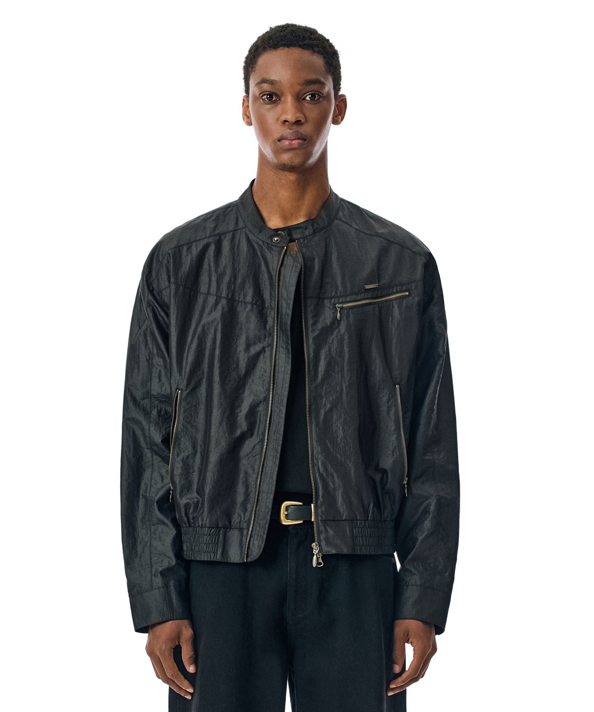 세컨모놀로그(SECONDMONO) Coated Nylon Zip Jacket [BLACK]_SEJK034BLACK