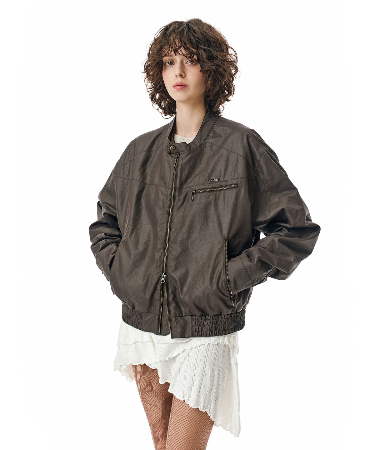 세컨모놀로그(SECONDMONO) Coated Nylon Zip Jacket [DEEPBROWN]_SEJK034DEEPBROWN