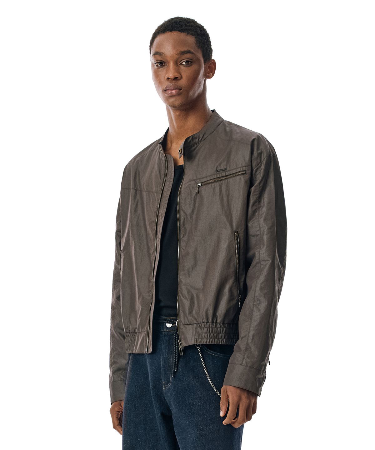 세컨모놀로그(SECONDMONO) Coated Nylon Zip Jacket [DEEPBROWN]_SEJK034DEEPBROWN