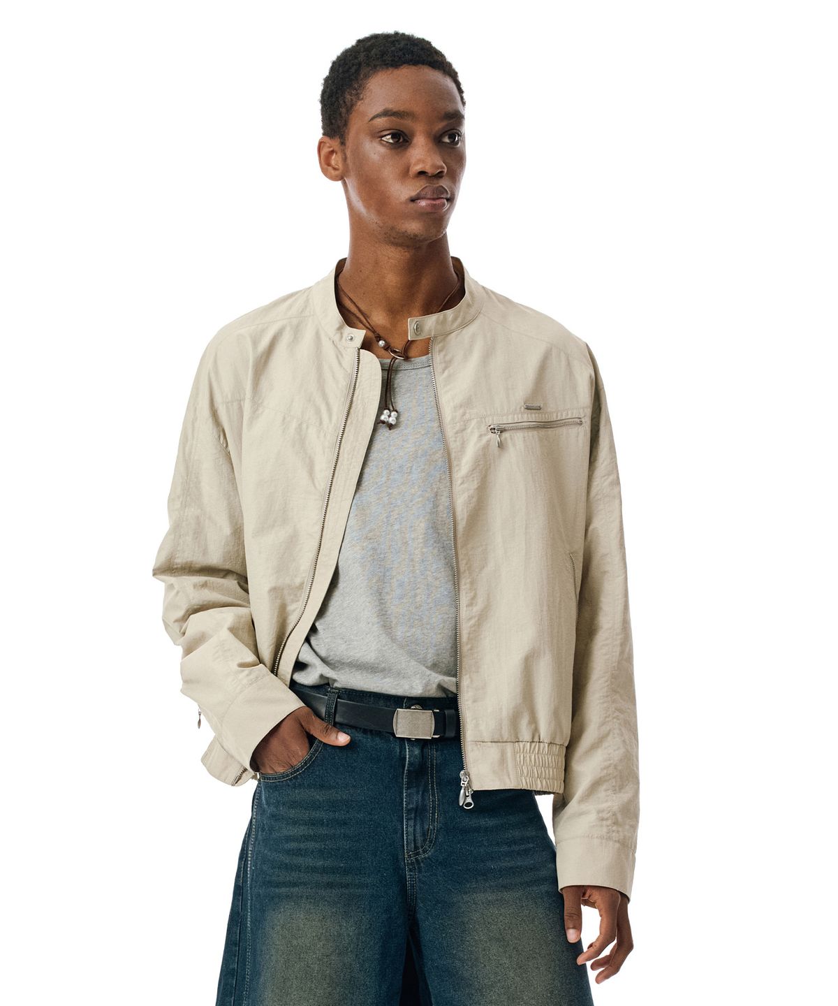 세컨모놀로그(SECONDMONO) Coated Nylon Zip Jacket [BEIGE]_SEJK034BEIGE