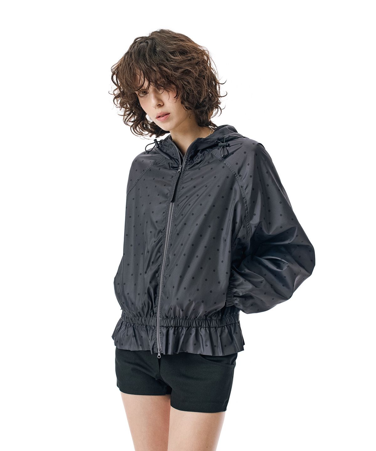 세컨모놀로그(SECONDMONO) Ruffle Dot Windbreaker [DOTDGRAY]_SEWJK002DOTDGRAY