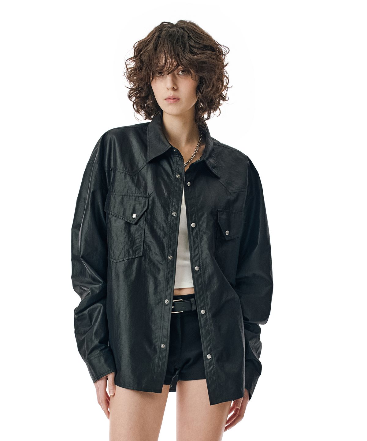 세컨모놀로그(SECONDMONO) Coated Nylon Utility Shirt [BLACK]_SESH031BLACK