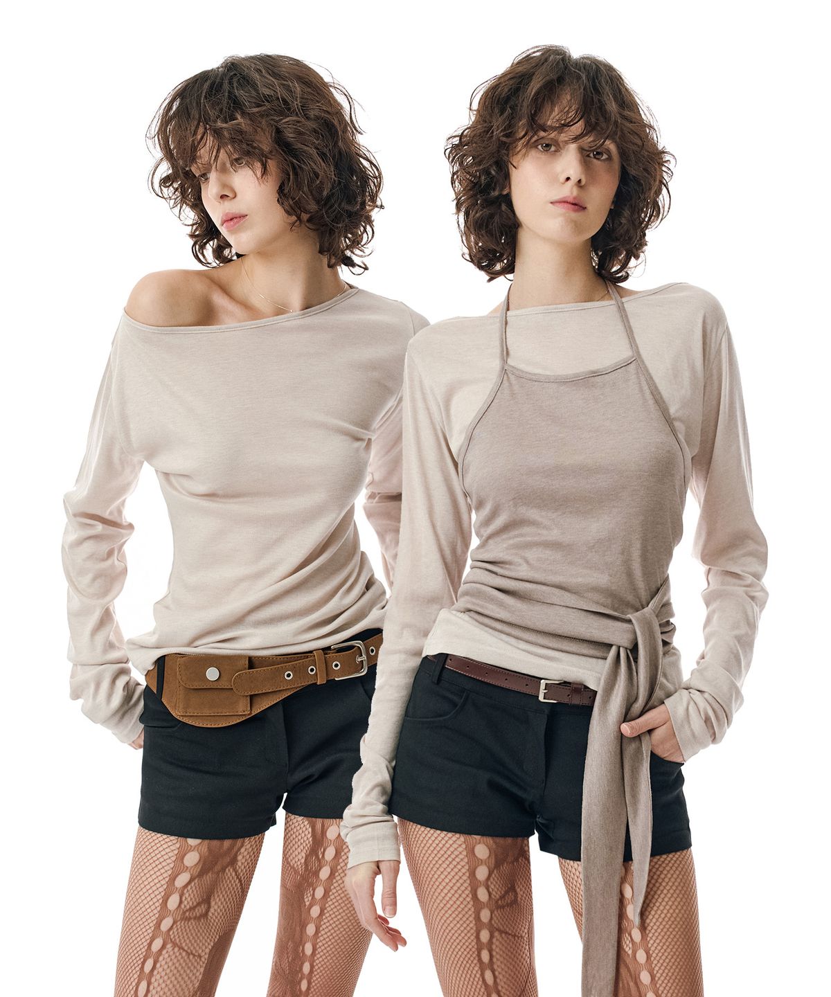 세컨모놀로그(SECONDMONO) W.(SET)Tie Detail Layered Set Top [OATMEAL]_SEWTS025OATMEAL