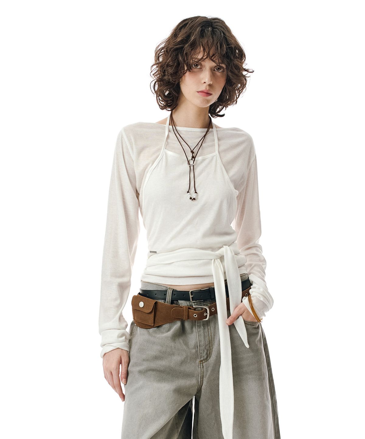 세컨모놀로그(SECONDMONO) W.(SET)Tie Detail Layered Set Top [WHITE]_SEWTS025WHITE