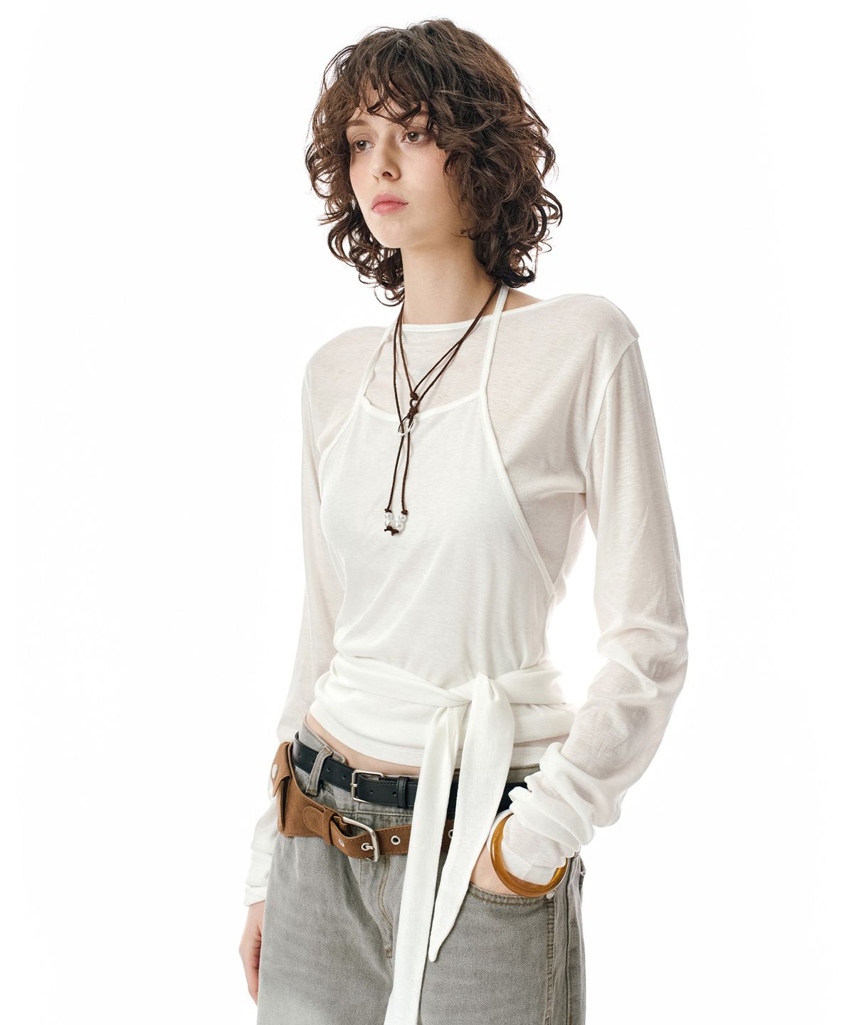 세컨모놀로그(SECONDMONO) W.(SET)Tie Detail Layered Set Top [WHITE]_SEWTS025WHITE