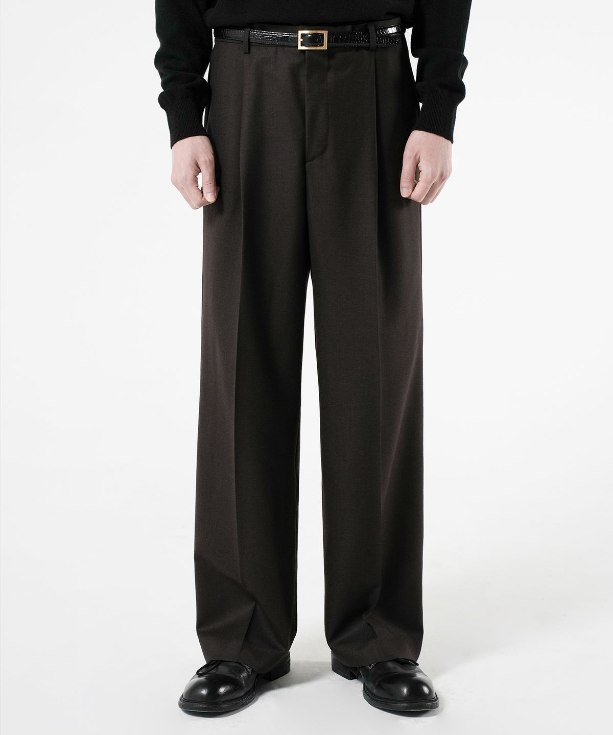 브랜디드(BRANDED) WOOL ONE TUCK WIDE SLACKS [DARK BROWN]