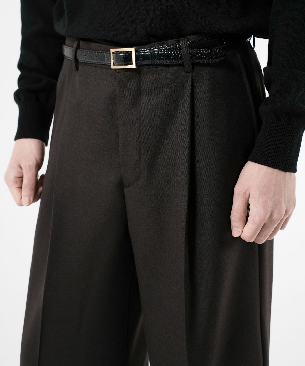 브랜디드(BRANDED) WOOL ONE TUCK WIDE SLACKS [DARK BROWN]