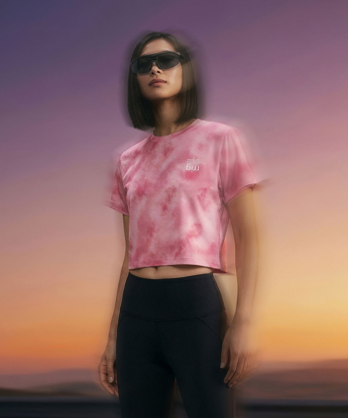 리그(RRIG) 우먼 타이다잉 그리드메쉬 크롭반팔티셔츠_PK R1TS3203
