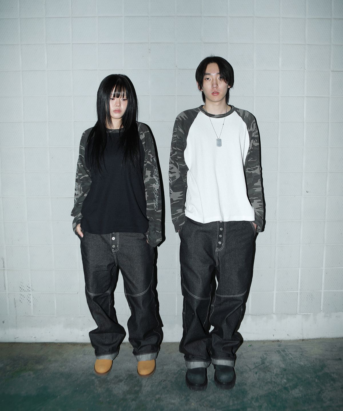 크리건(CRIGUN) CAMO WAFFLE RAGLAN LONG SLEEVE BLACK
