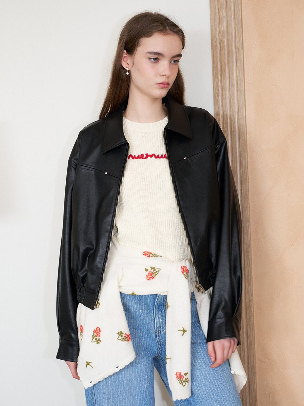 뮈뮈에르(MUEMUER) Faux Leather Bomber Jumper MU2611JP101M