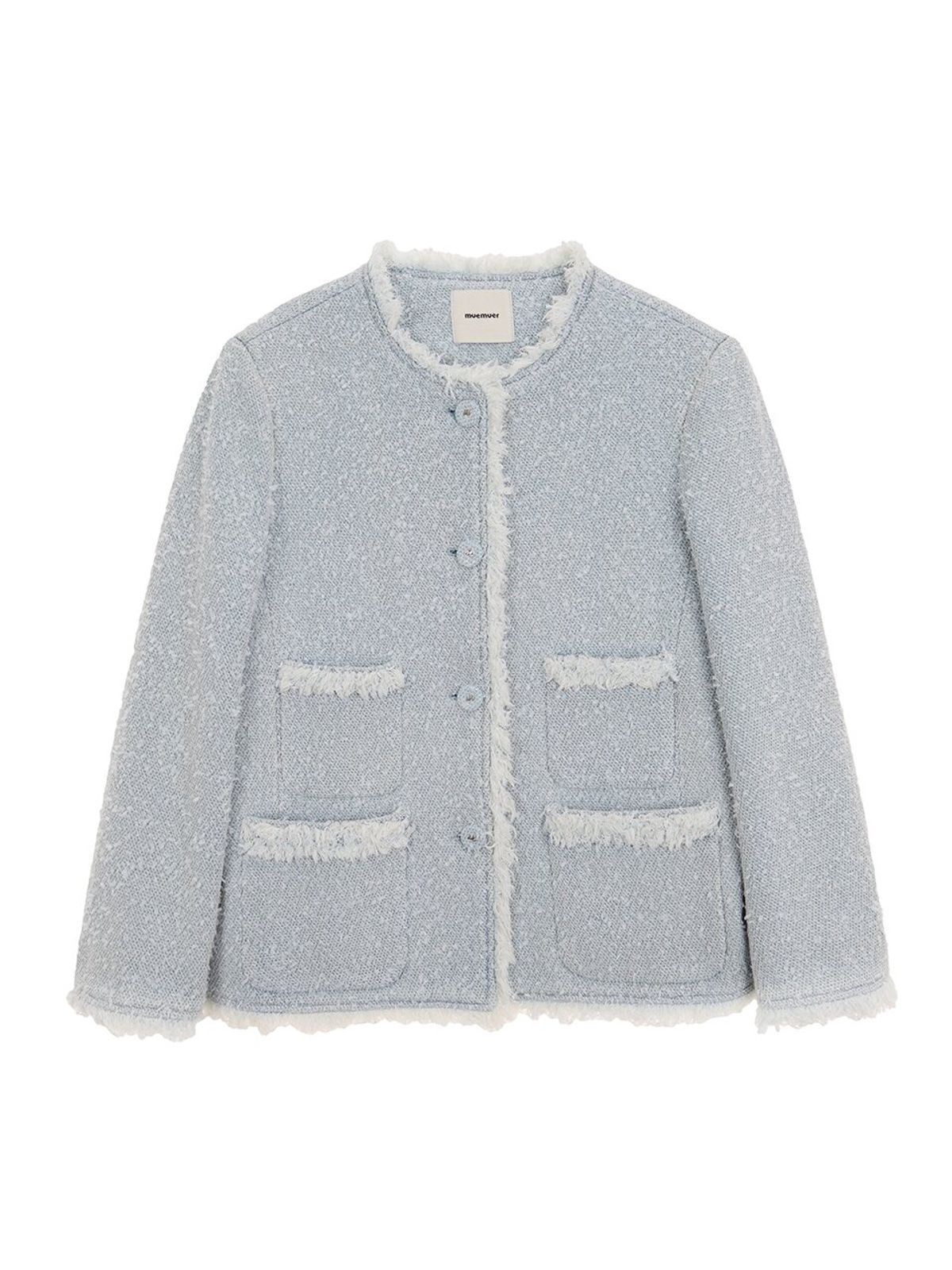 뮈뮈에르(MUEMUER) No-Collar Fringe Tweed Jacket MU2611JK101M