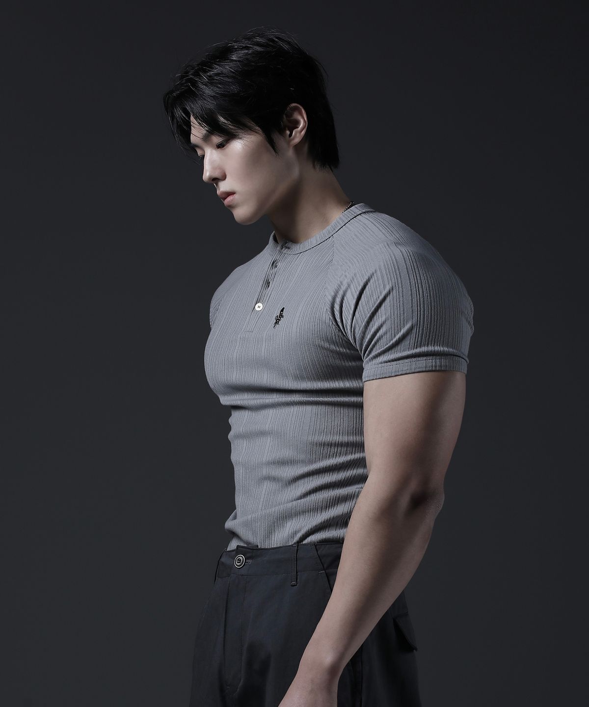 카미드(CARMID) 카미드 글로리 헨리넥 머슬핏 골지 반팔티셔츠 [그레이]