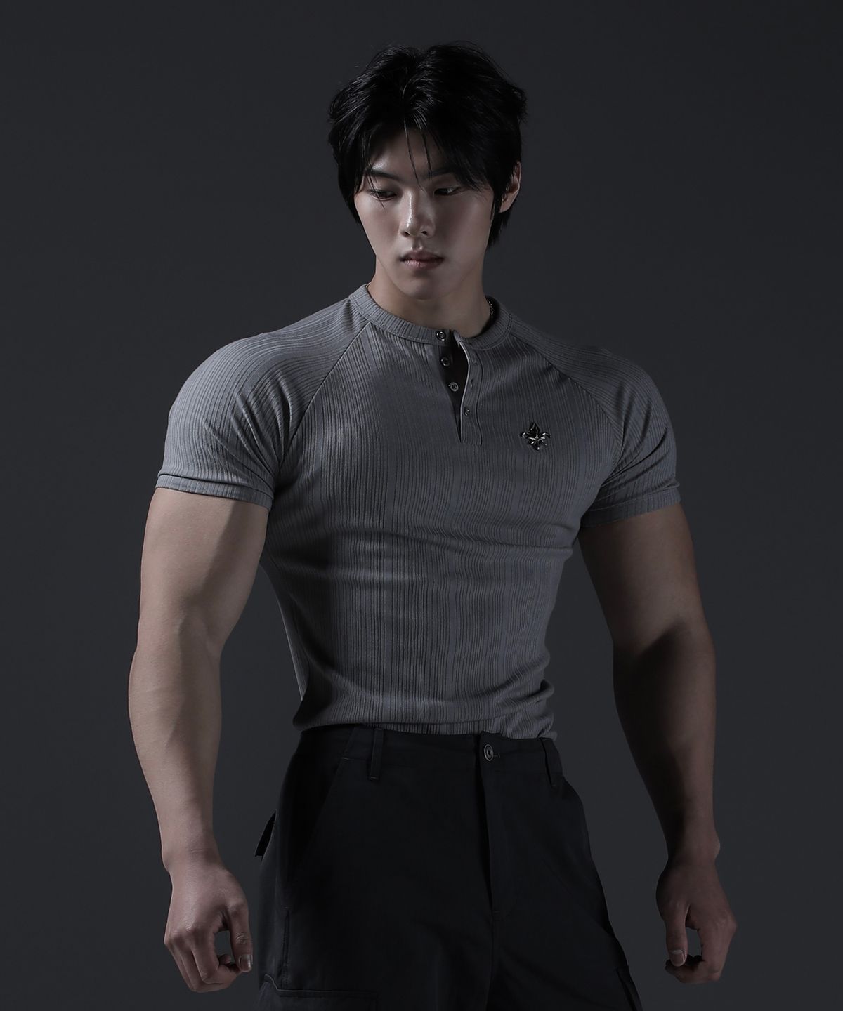 카미드(CARMID) 카미드 글로리 헨리넥 머슬핏 골지 반팔티셔츠 [그레이]