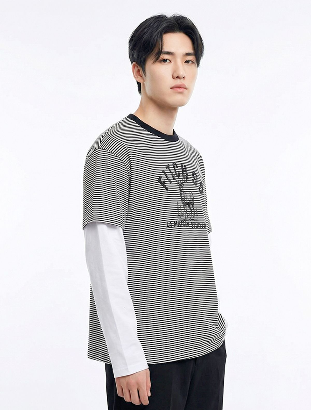 라 메종 스튜디오(LA MAISON STUDIO) DEER STRIPE LAYERED LONG SLEEVE T-SHIRT BLACK(FCG1TS686M)