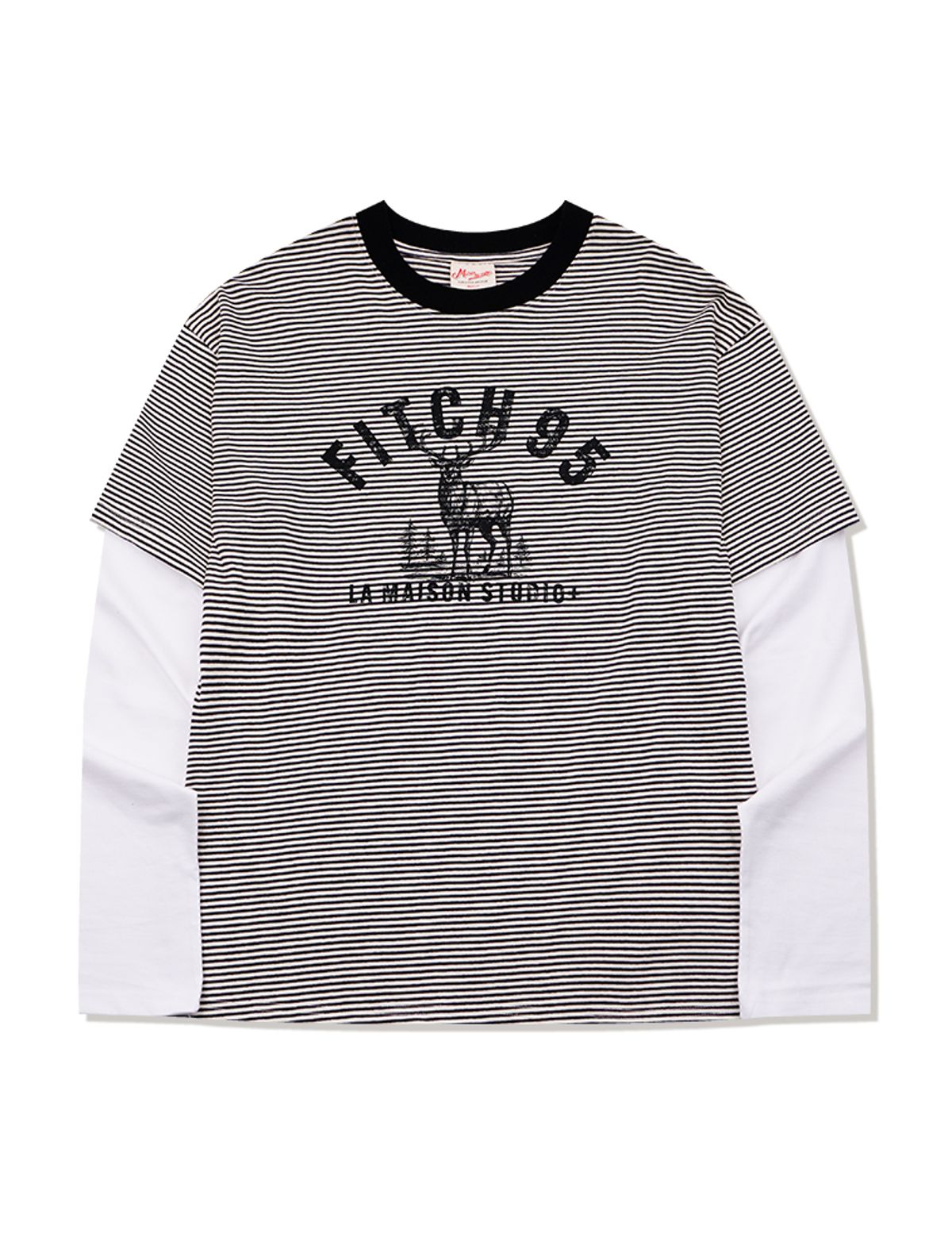 라 메종 스튜디오(LA MAISON STUDIO) DEER STRIPE LAYERED LONG SLEEVE T-SHIRT BLACK(FCG1TS686M)