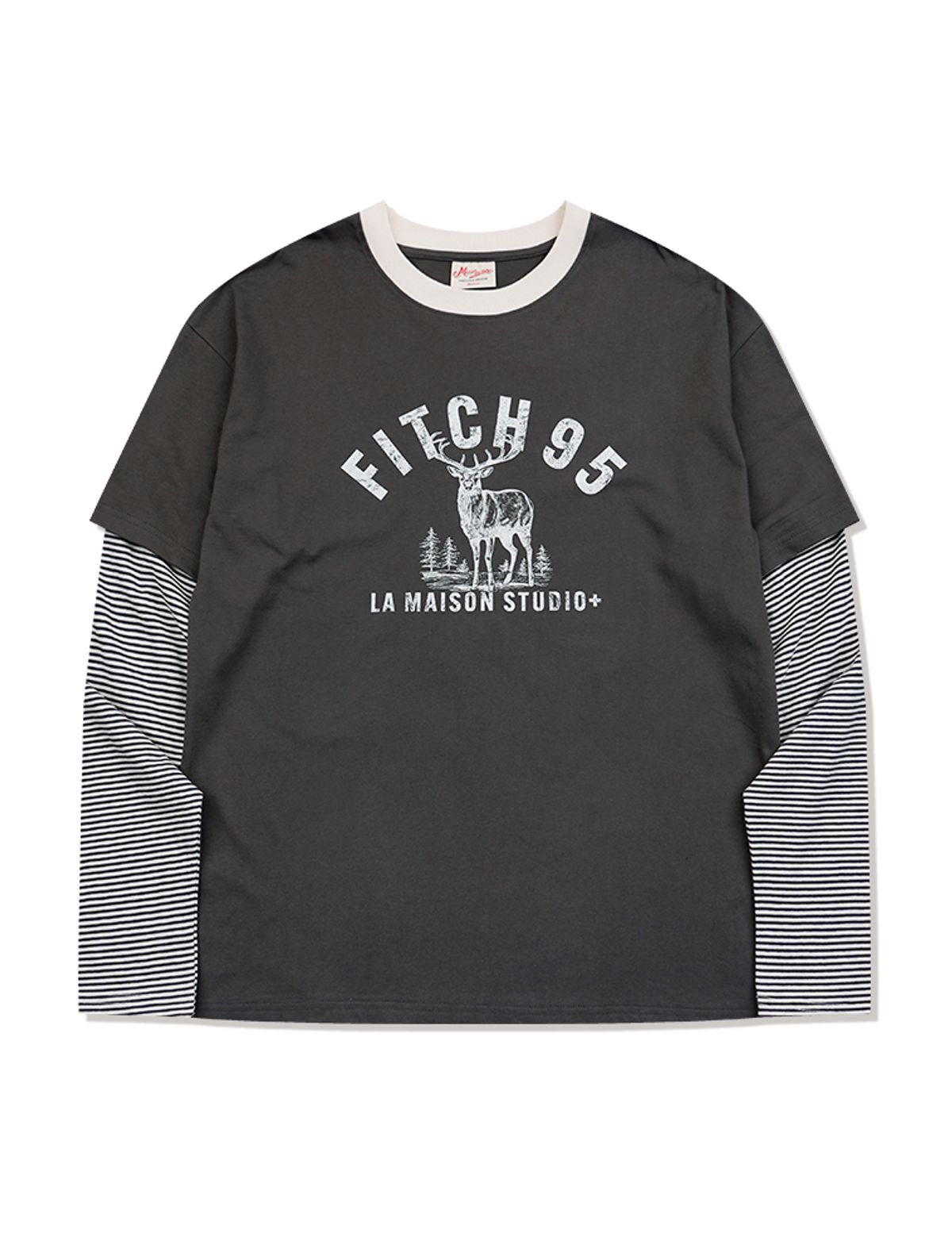 라 메종 스튜디오(LA MAISON STUDIO) DEER STRIPE LAYERED LONG SLEEVE T-SHIRT CHARCOAL(FCG1TS686M)