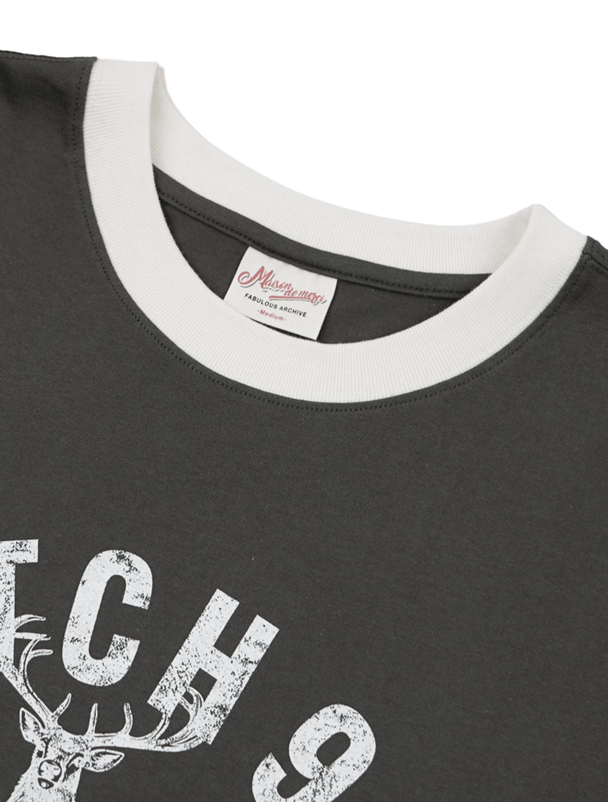 라 메종 스튜디오(LA MAISON STUDIO) DEER STRIPE LAYERED LONG SLEEVE T-SHIRT CHARCOAL(FCG1TS686M)