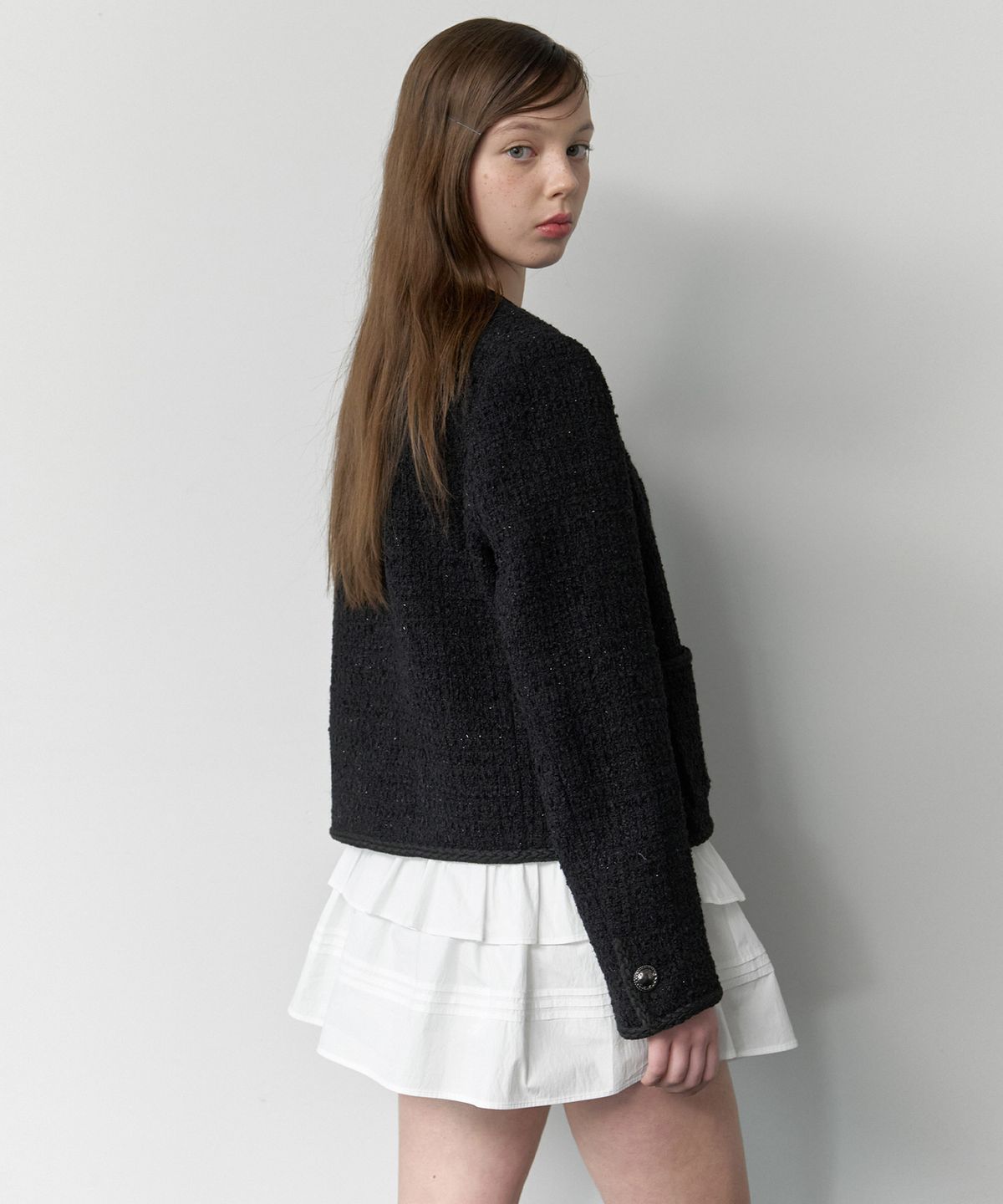 클루니(CLUNY) Glowline wool tweed jacket - black