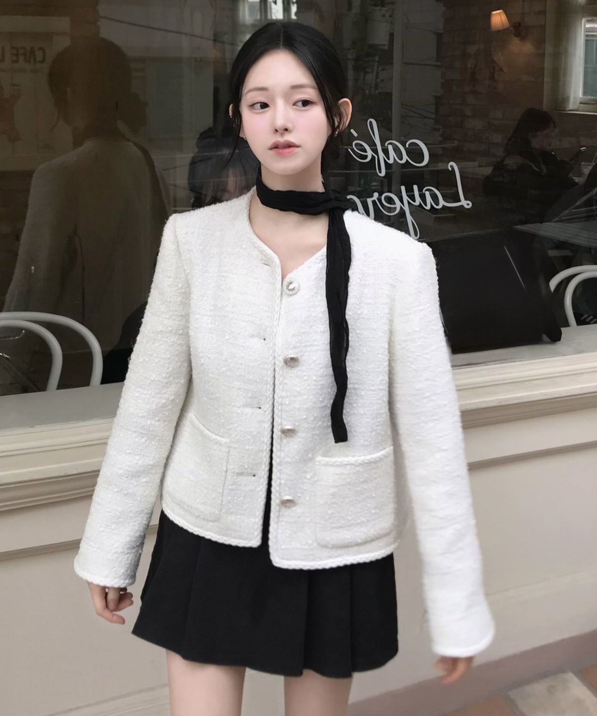 클루니(CLUNY) Glowline wool tweed jacket - black