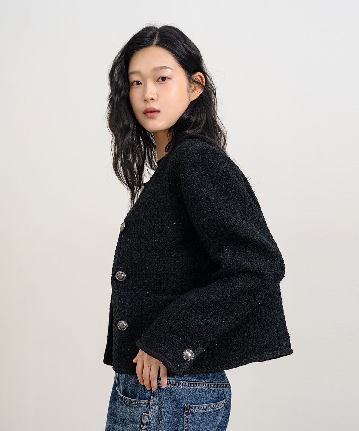 클루니(CLUNY) Glowline Wool Tweed Jacket - Black