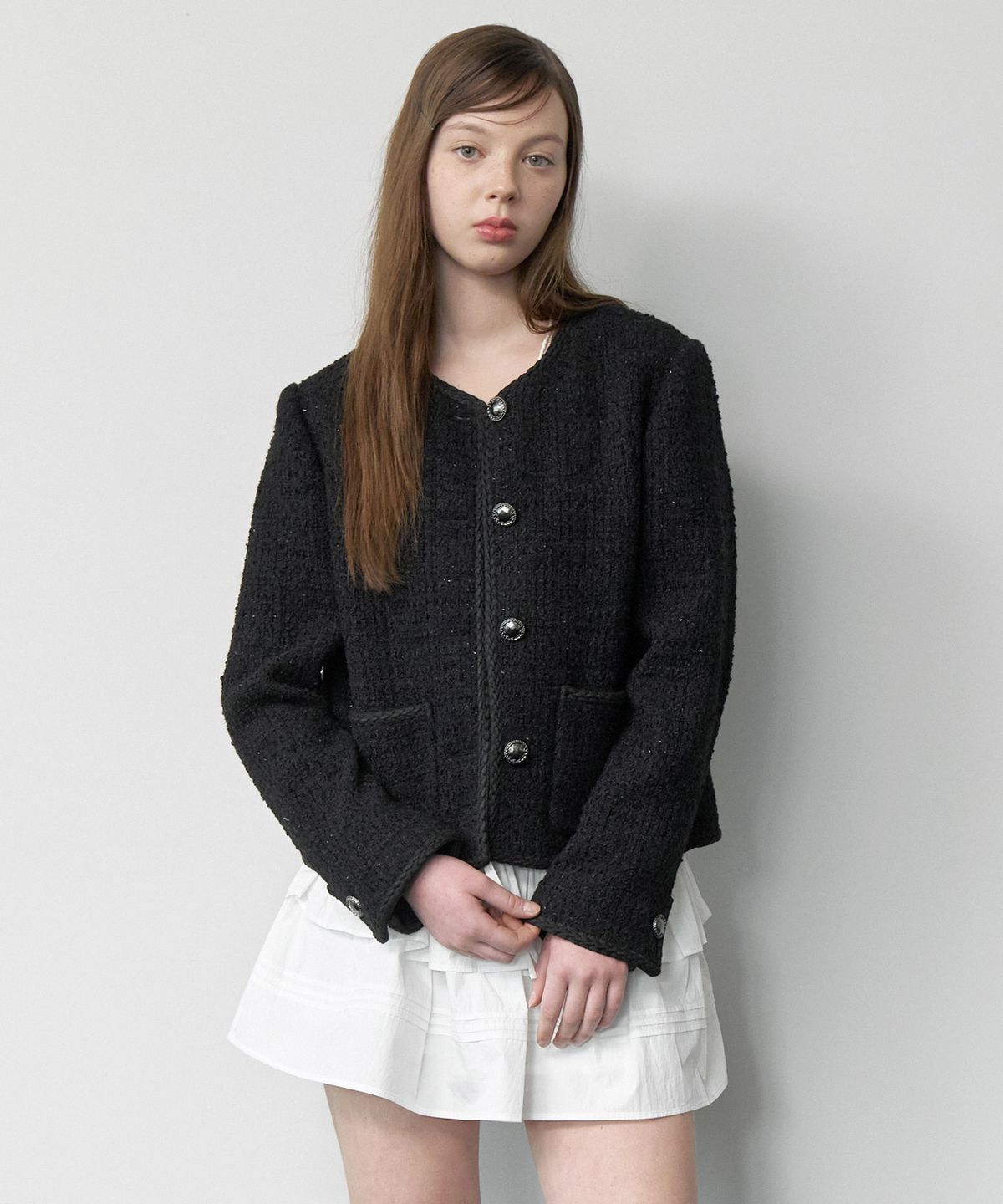 클루니(CLUNY) Glowline wool tweed jacket - white