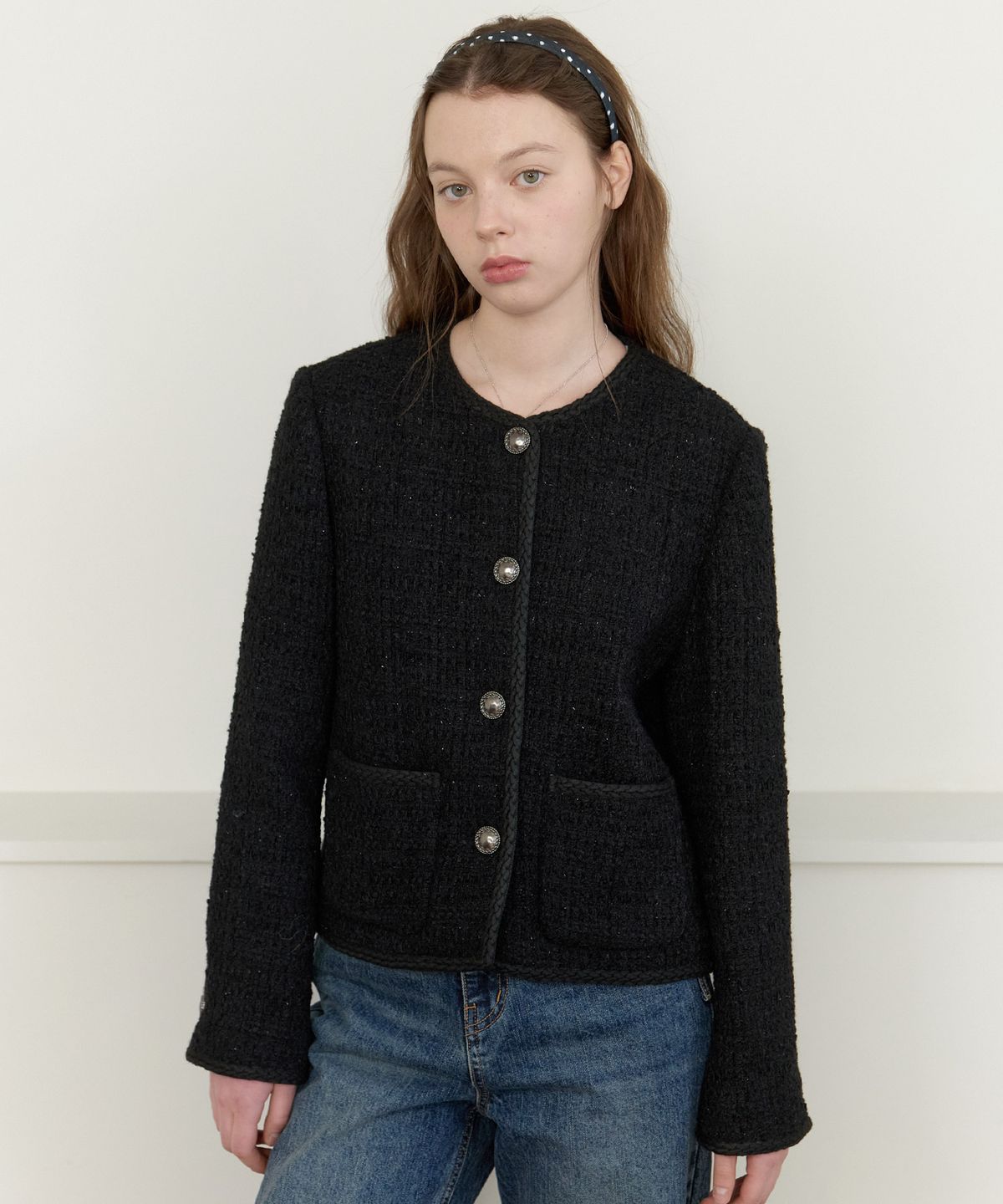 클루니(CLUNY) Glowline wool tweed jacket - white