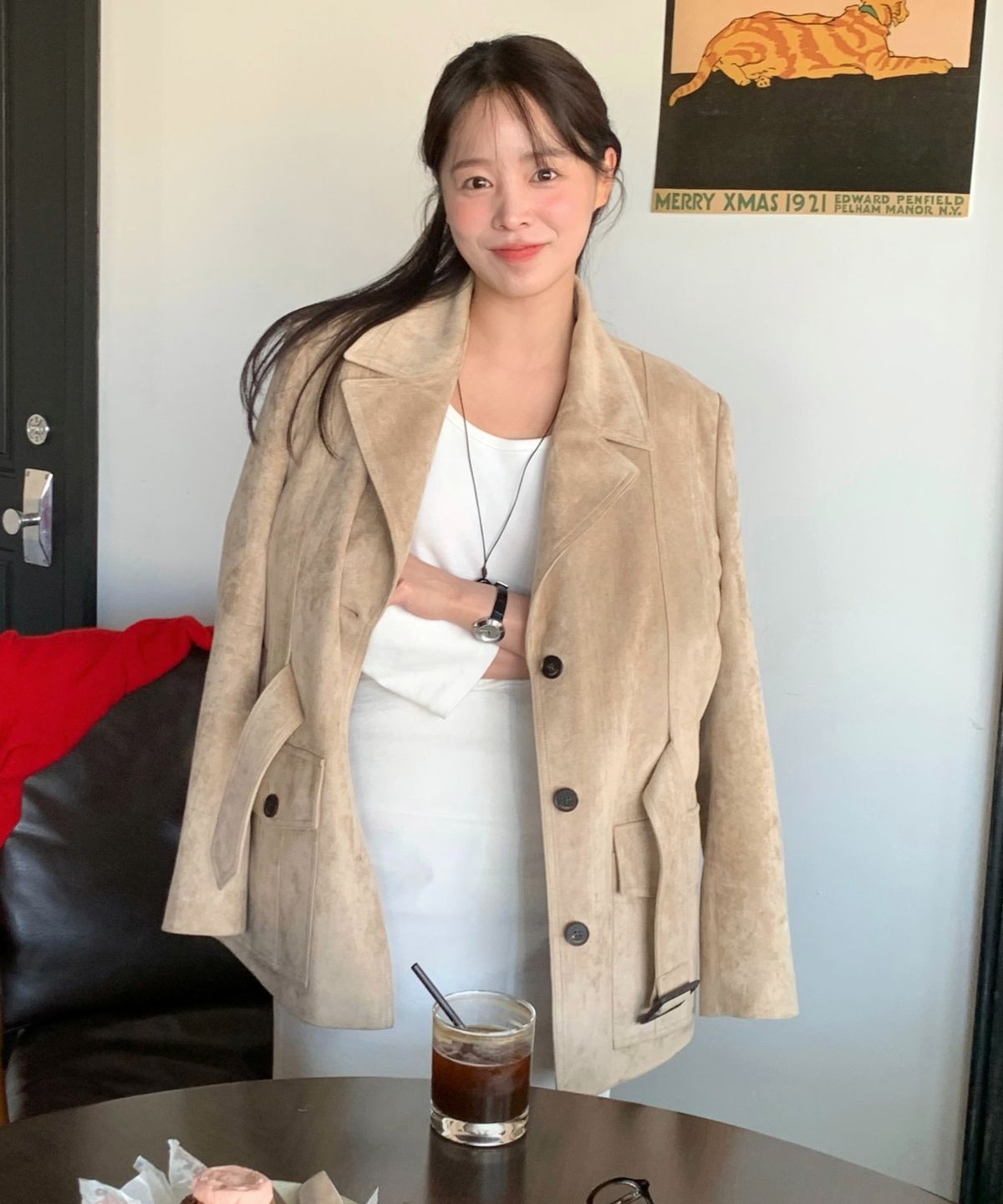 클루니(CLUNY) Moor suede belted jacket - beige