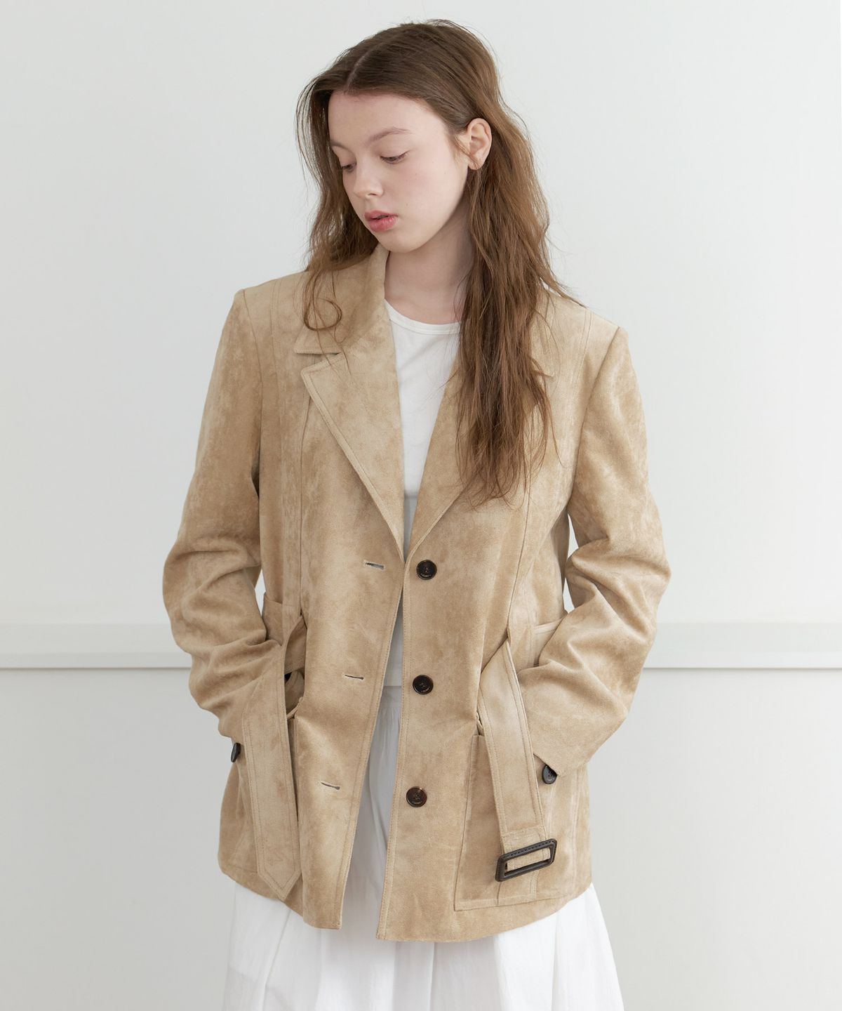 클루니(CLUNY) Moor suede belted jacket - beige
