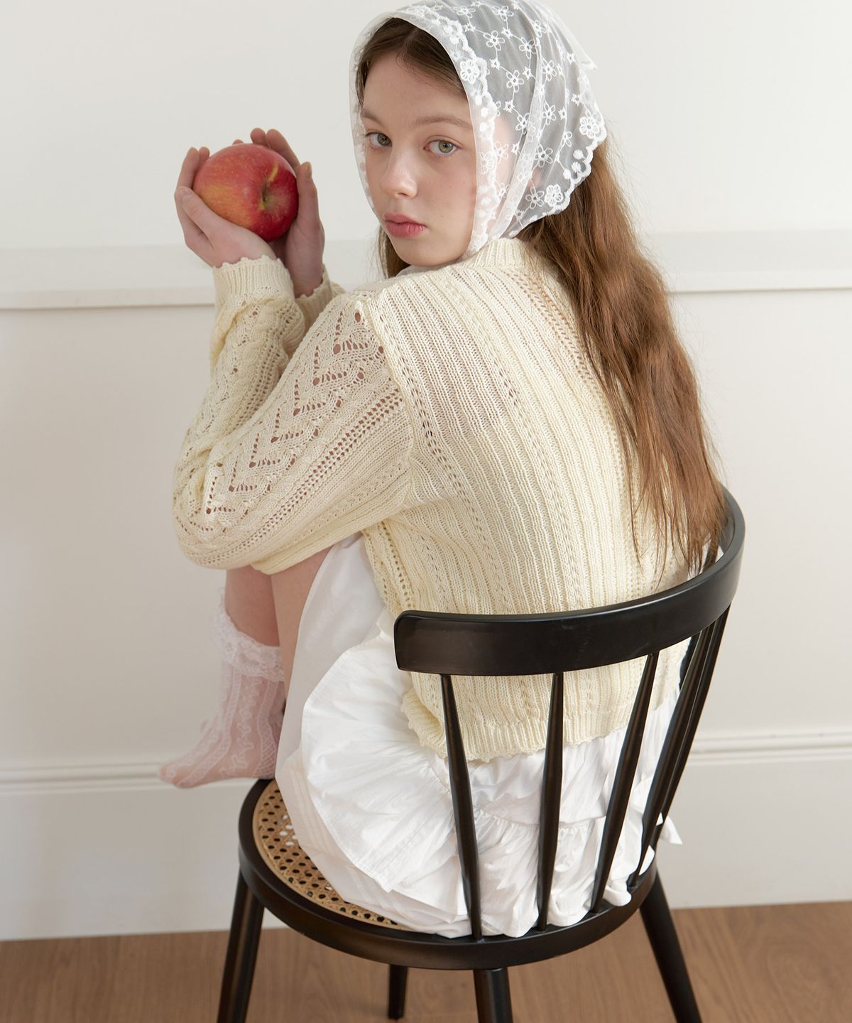 클루니(CLUNY) [SET] Daisy leaf scallop knit cardigan - butter