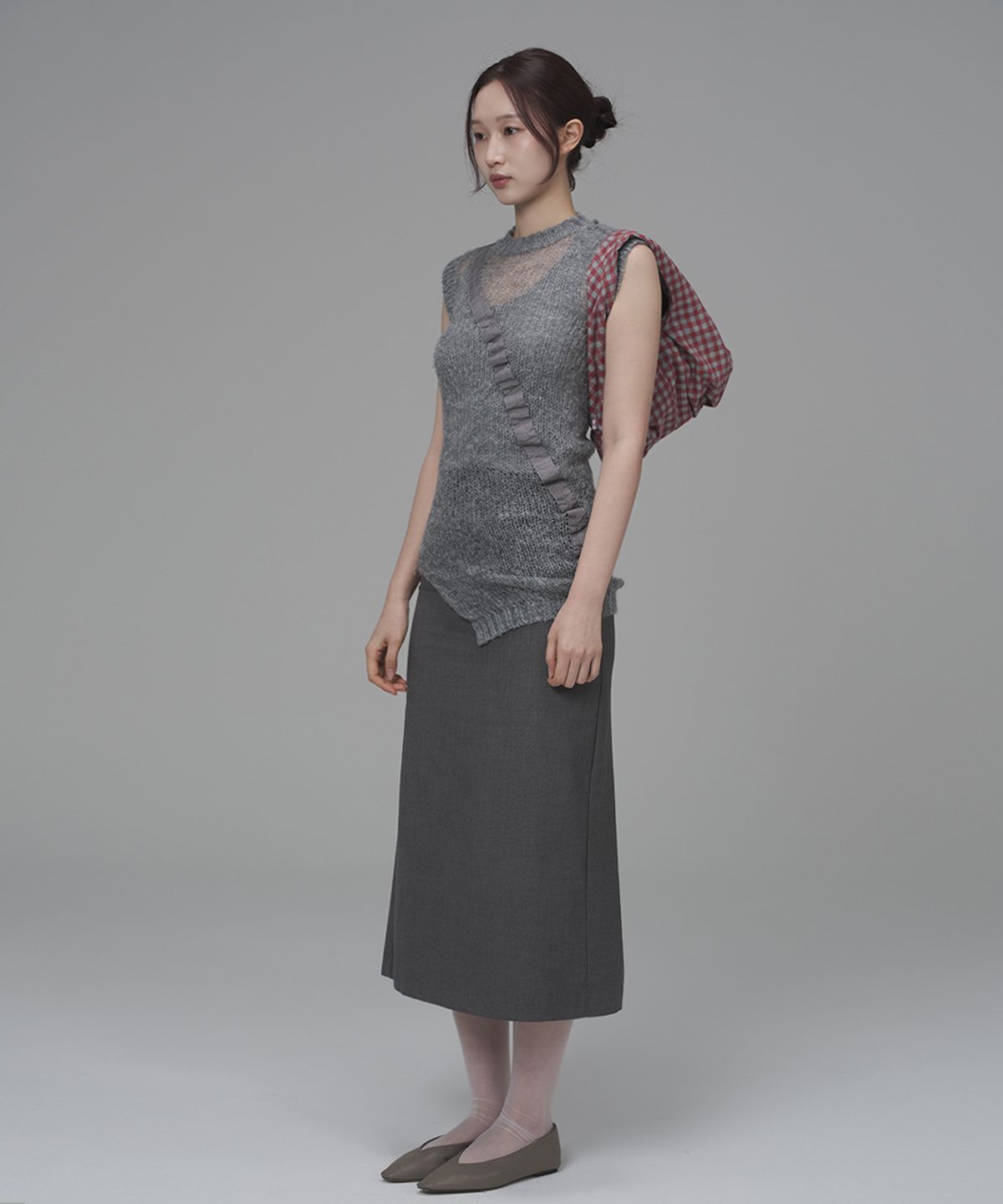 키미미(KIMIMI) 덤플링 토트 백 빈티지 레드 체크