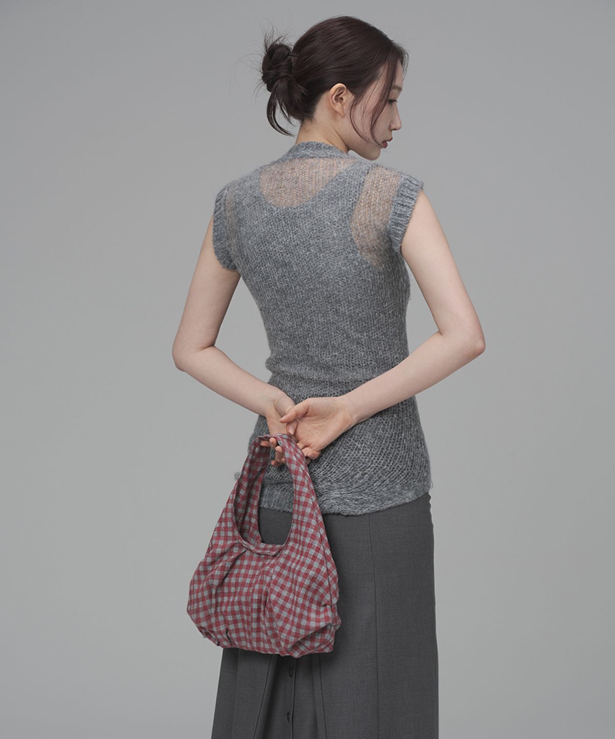 키미미(KIMIMI) 덤플링 토트 백 빈티지 레드 체크