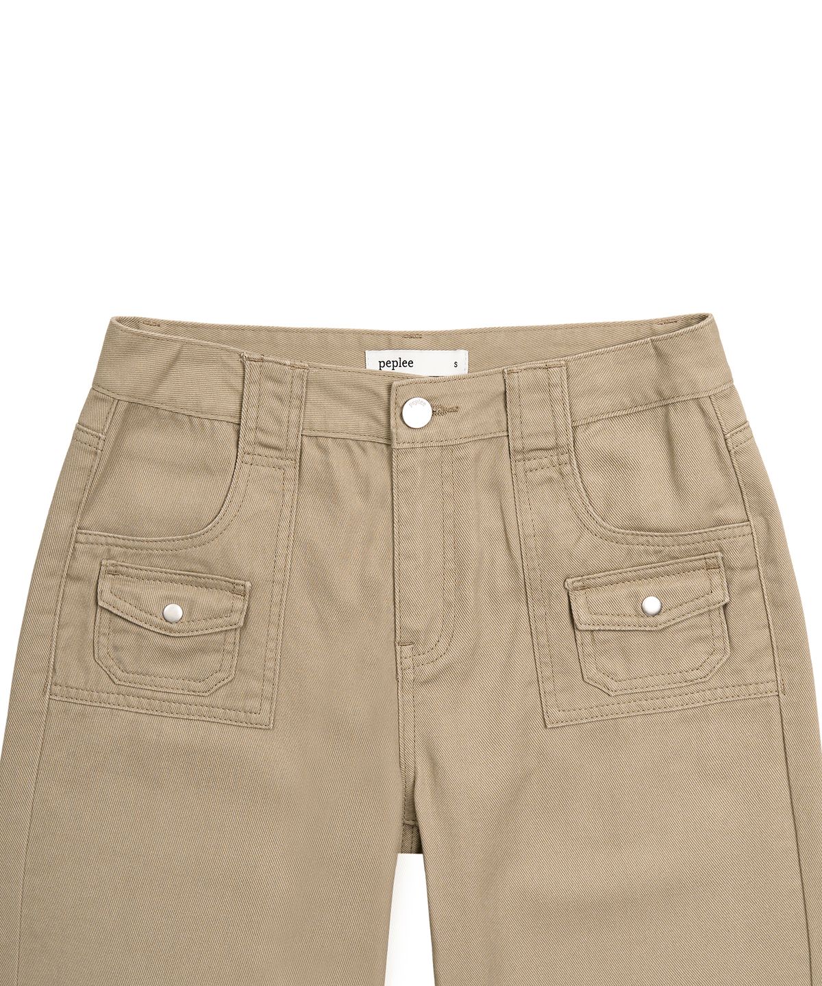 페플리(PEPLEE) Mini Pocket Boots Cut Cotton Pants (Beige)