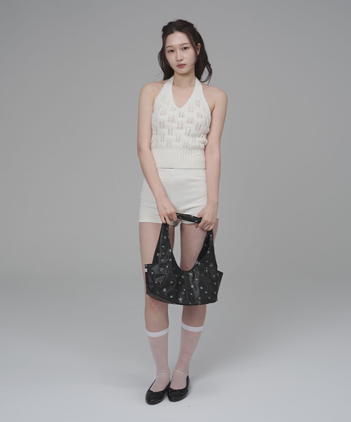 키미미(KIMIMI) 포켓 미디움 숄더백 스타블랙