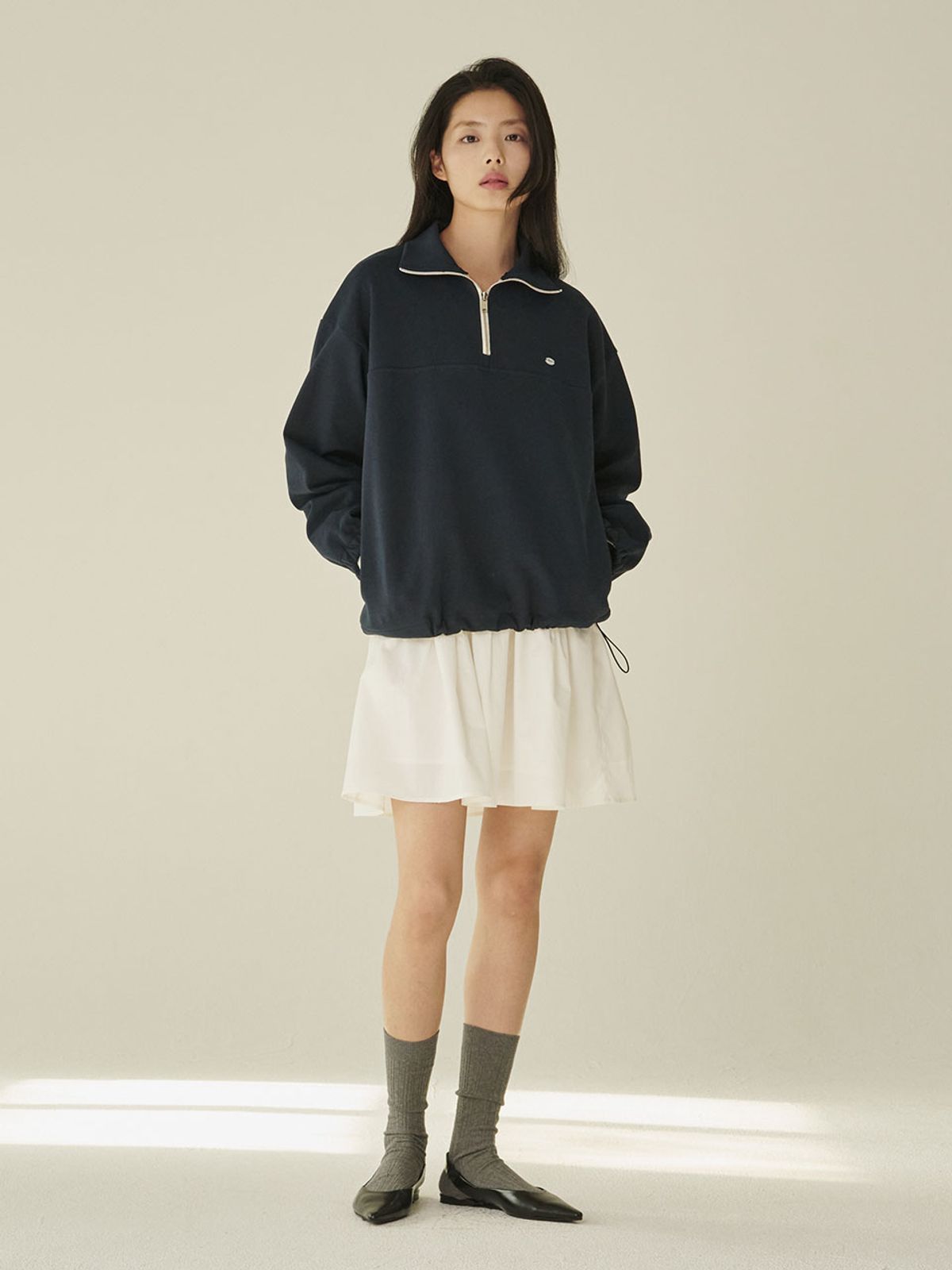 누브(NOUVE) 코튼 하프 집업 스웻셔츠 - 네이비/ Cotton Half-Zip Up Sweatshirt - Navy