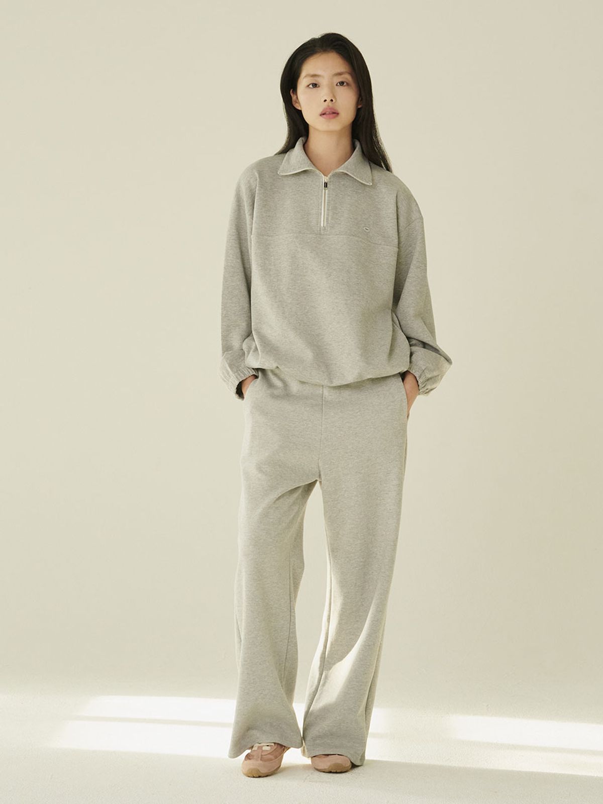 누브(NOUVE) 코튼 하프 집업 스웻셔츠 - 멜란지 그레이/ Cotton Half-Zip Up Sweatshirt - M.Gray