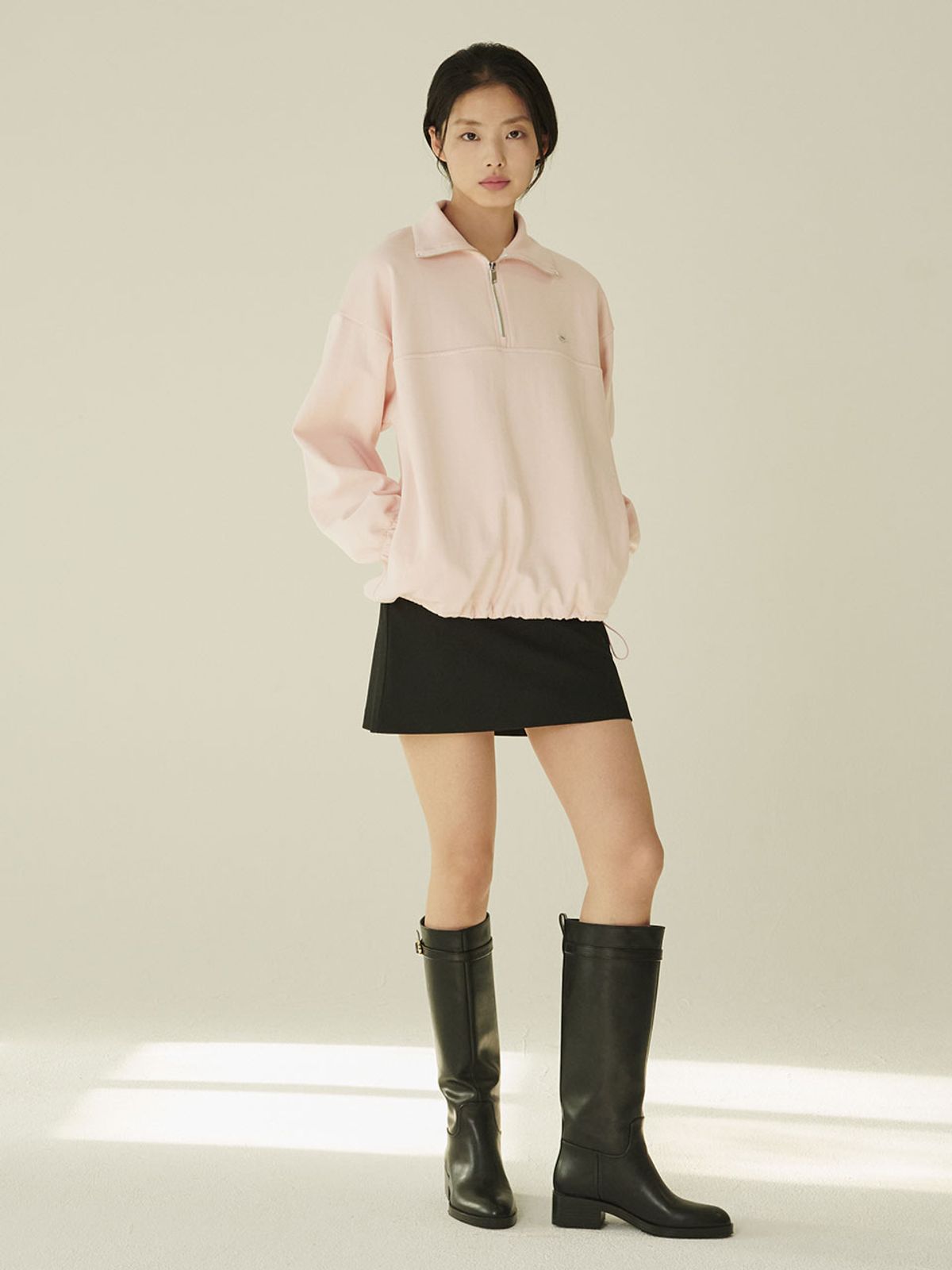 누브(NOUVE) 코튼 하프 집업 스웻셔츠 - 핑크/ Cotton Half-Zip Up Sweatshirt - Pink