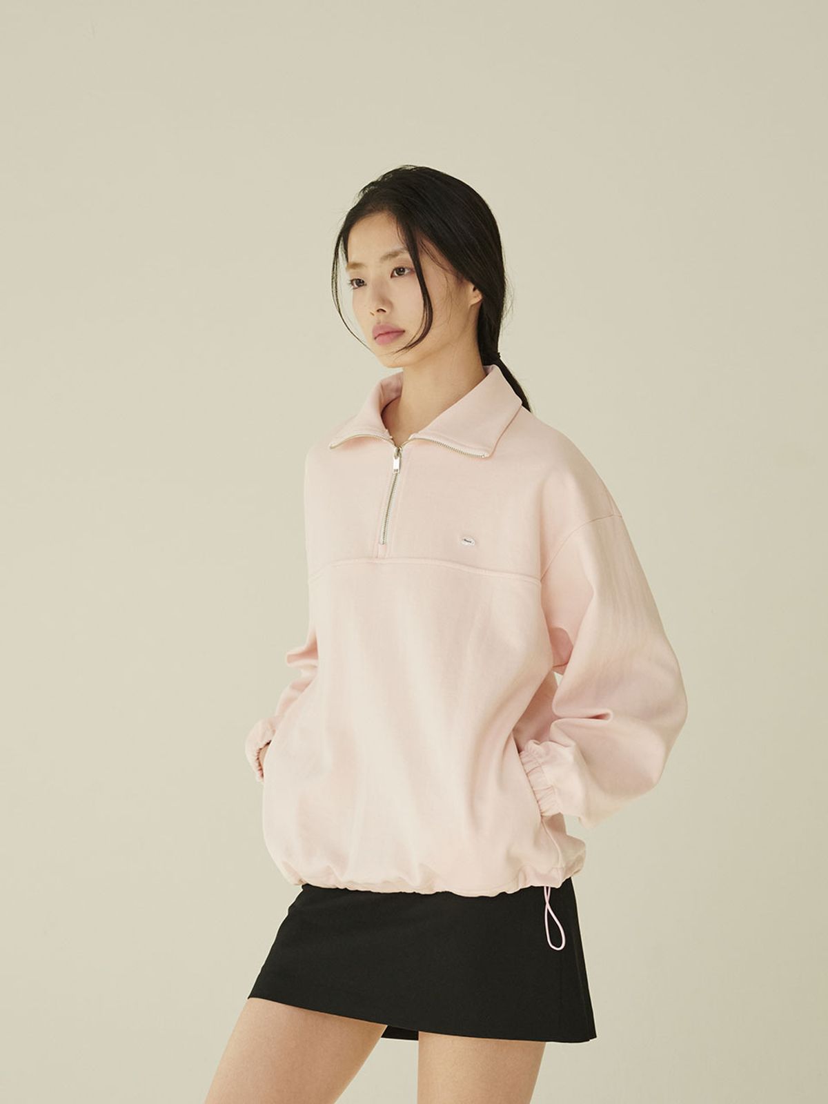 누브(NOUVE) 코튼 하프 집업 스웻셔츠 - 핑크/ Cotton Half-Zip Up Sweatshirt - Pink