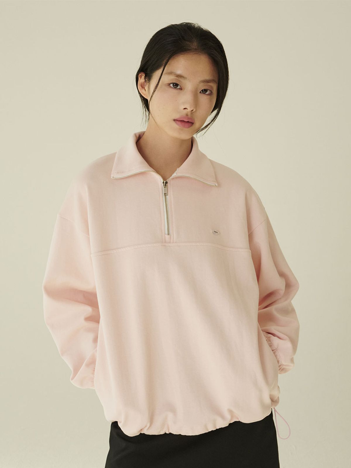 누브(NOUVE) 코튼 하프 집업 스웻셔츠 - 핑크/ Cotton Half-Zip Up Sweatshirt - Pink