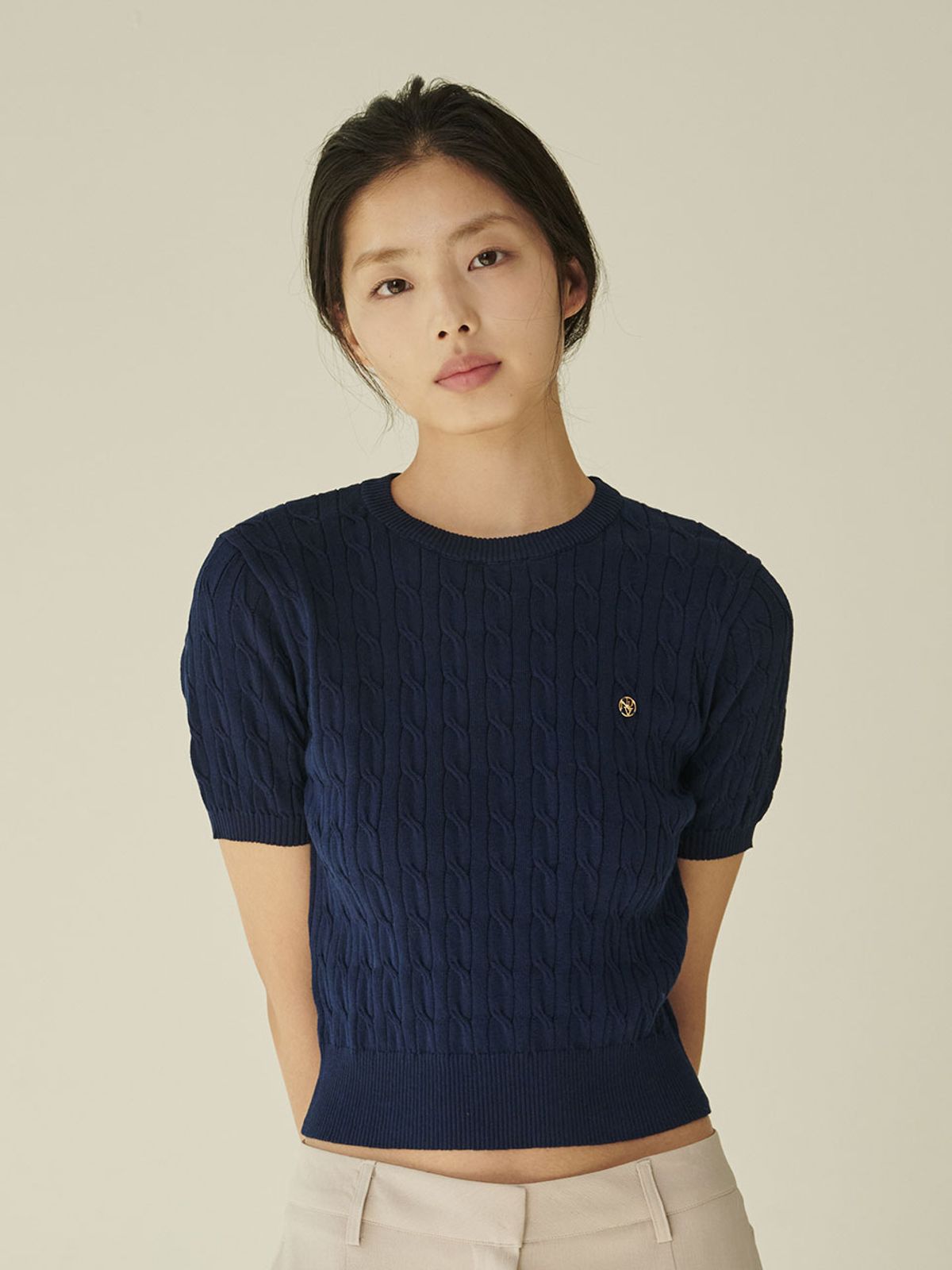 누브(NOUVE) 써머 케이블 라운드 니트 - 네이비 / Summer Cable Round Knit - Navy