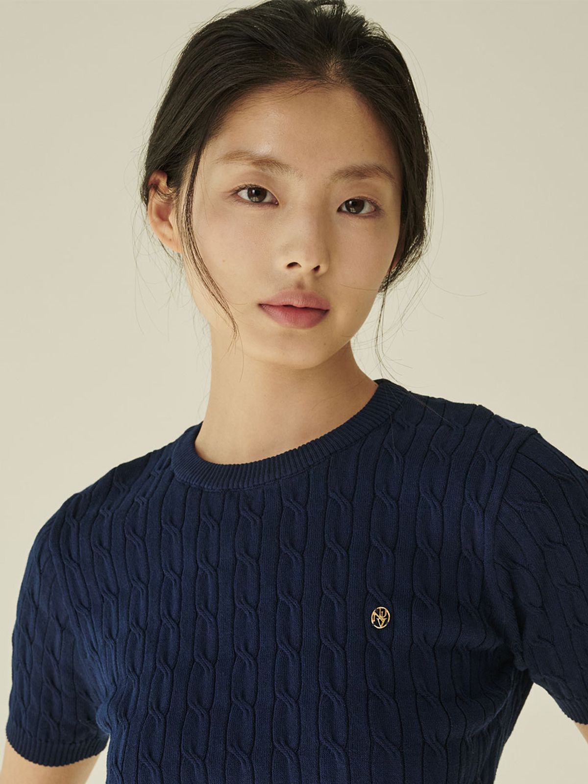 누브(NOUVE) 써머 케이블 라운드 니트 - 네이비 / Summer Cable Round Knit - Navy