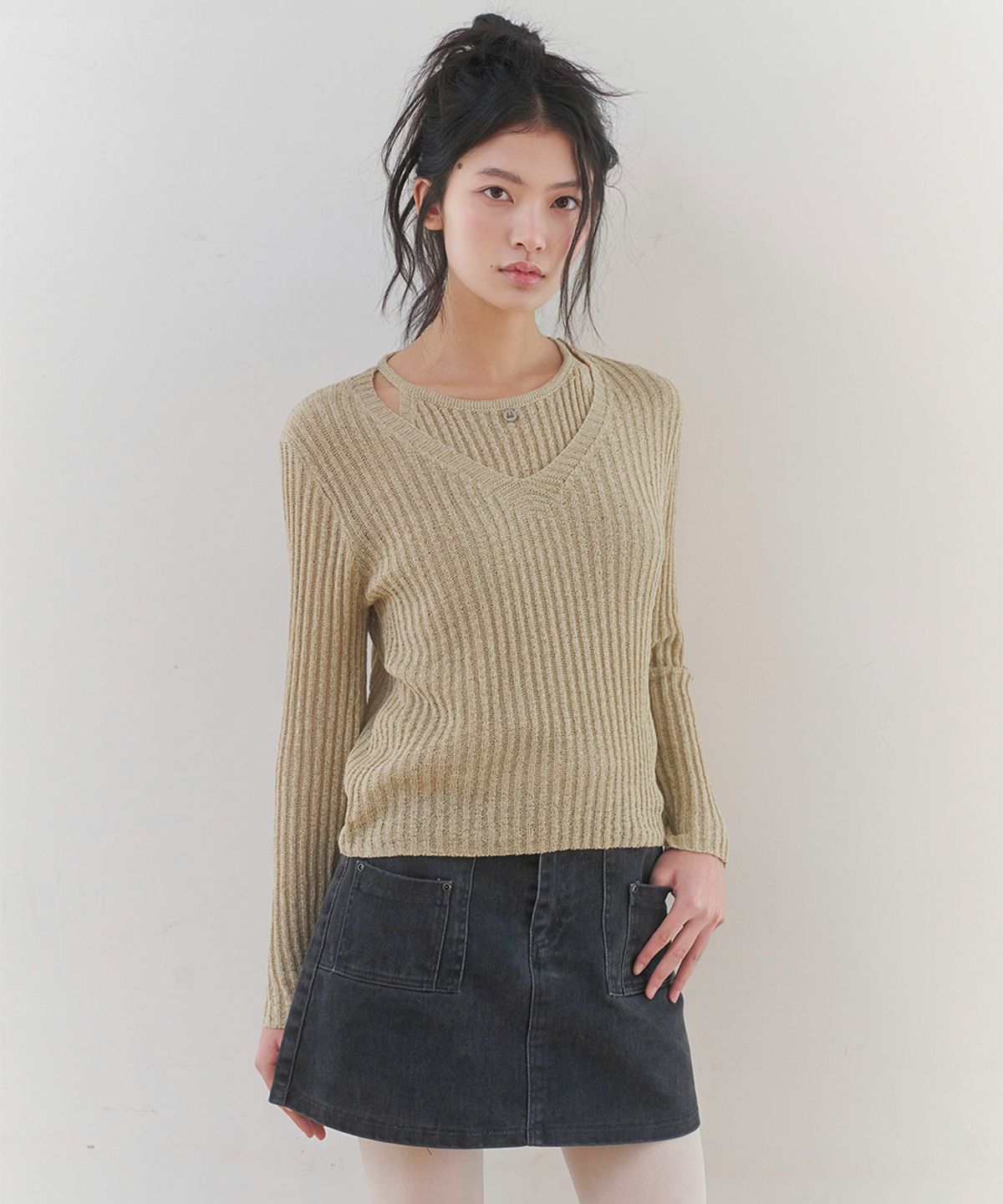 쿨키튼(KOOLKITTEN) [빈티지무드/벨트포함/몸매보정] 빈티지 포켓 벨트 미니 스커트 (GRAY)