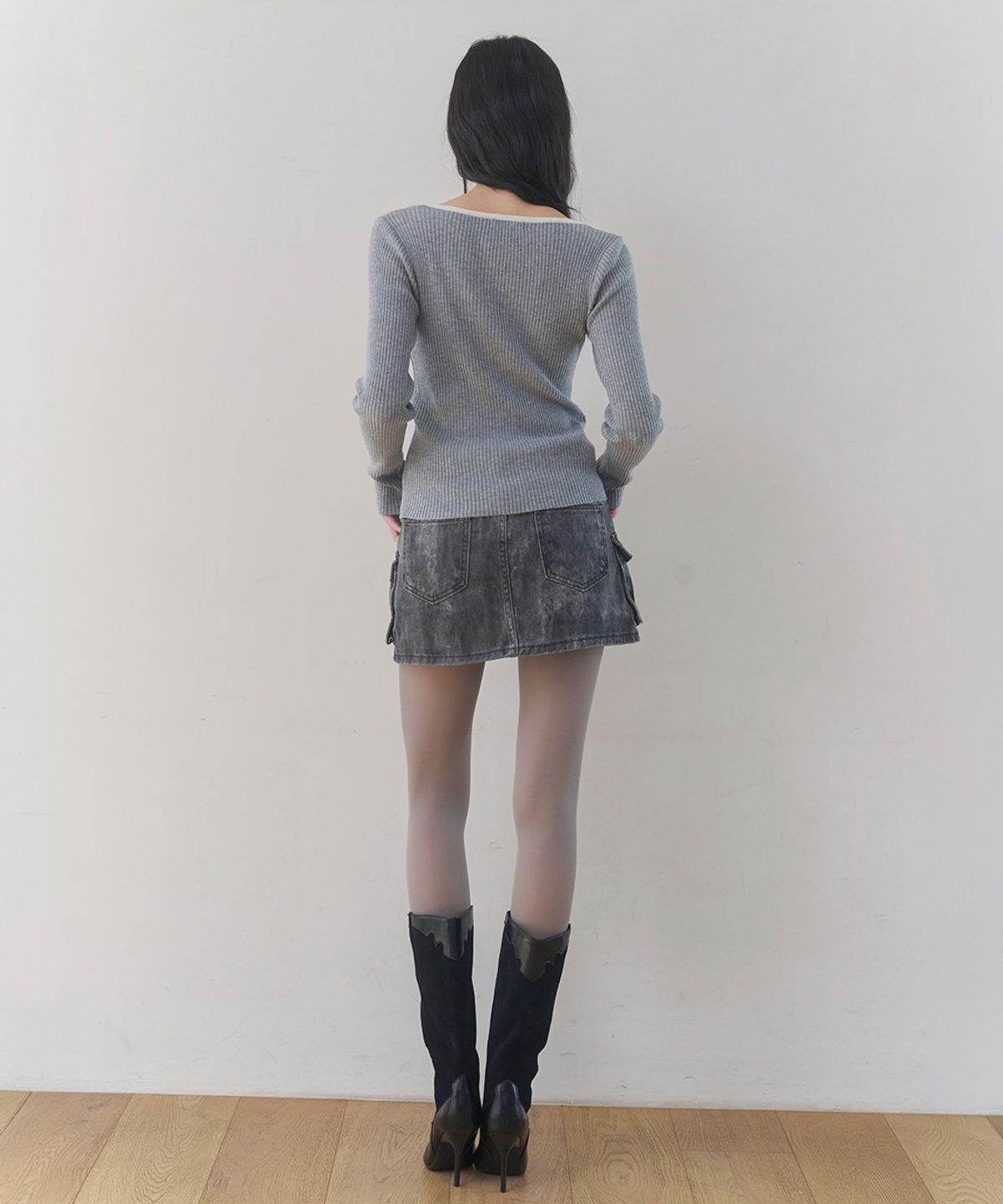 쿨키튼(KOOLKITTEN) 디스트로이드 카고 벨트 미니 스커트 (CHARCOAL)