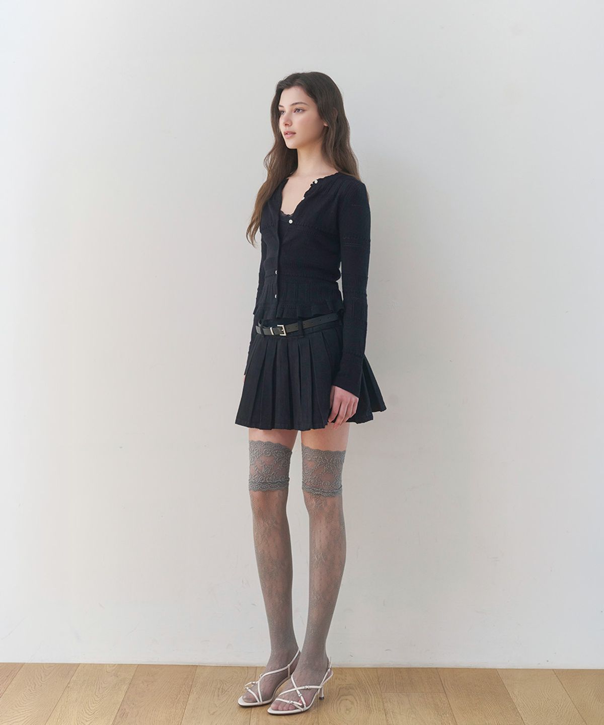 쿨키튼(KOOLKITTEN) 플리츠 데님 미니 스커트 (BLACK)