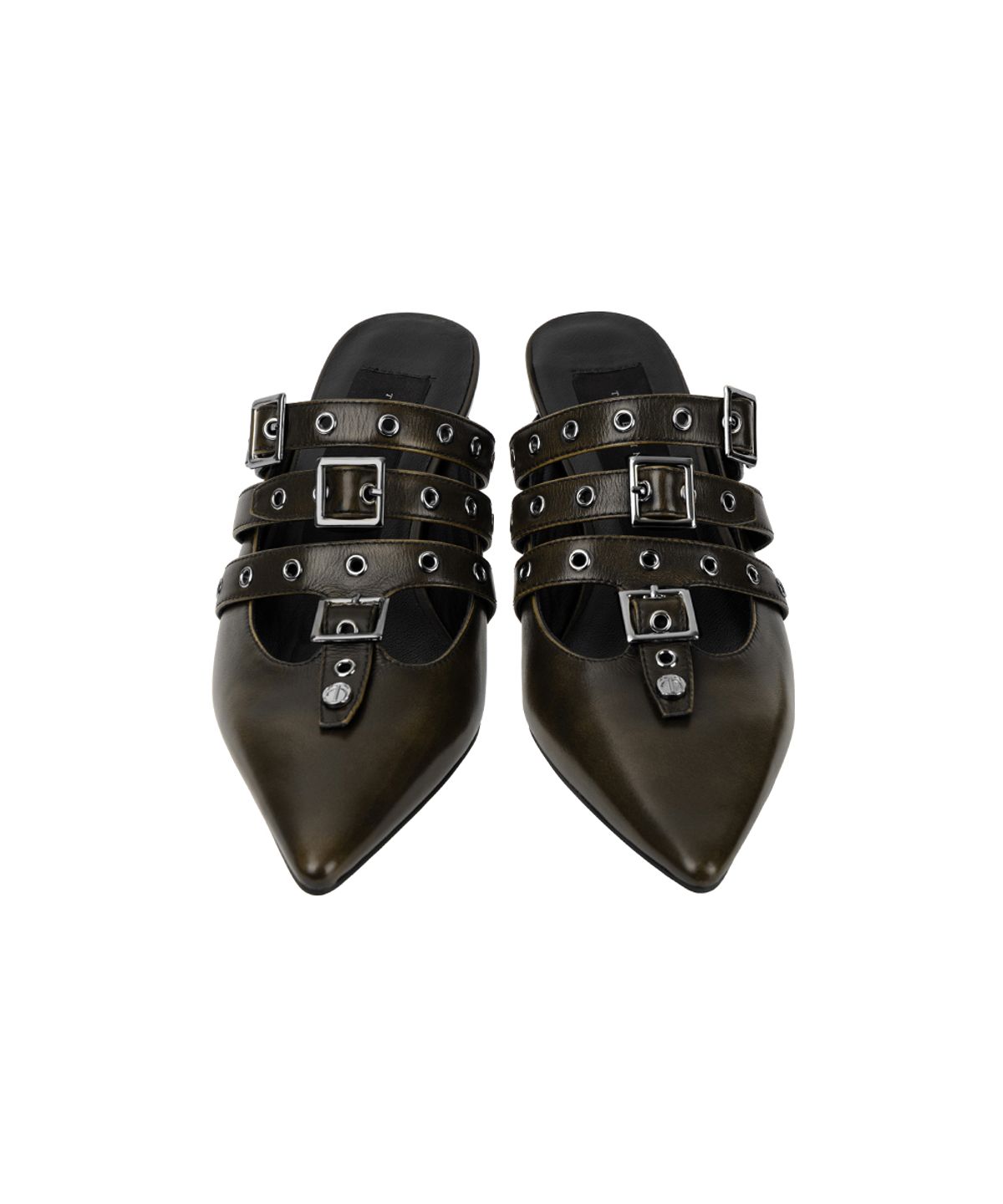 트리밍버드(TREEMINGBIRD) Eyelet Buckle Mules [ Brown ]