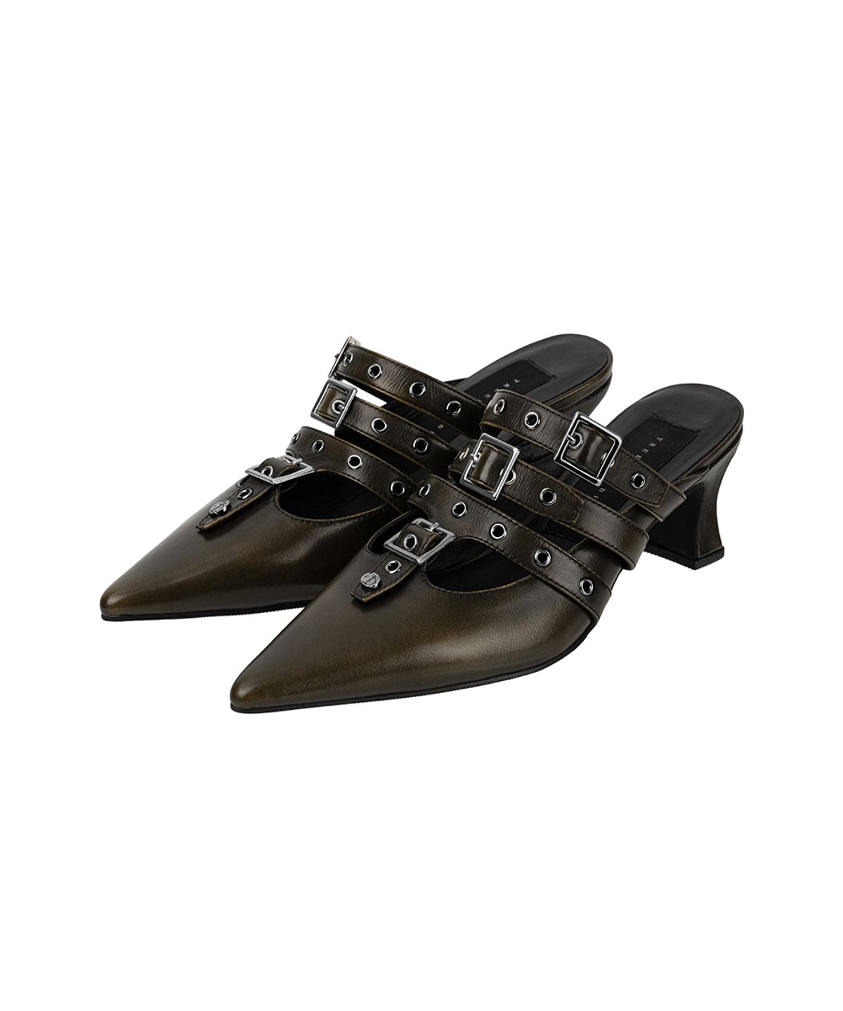 트리밍버드(TREEMINGBIRD) Eyelet Buckle Mules [ Brown ]
