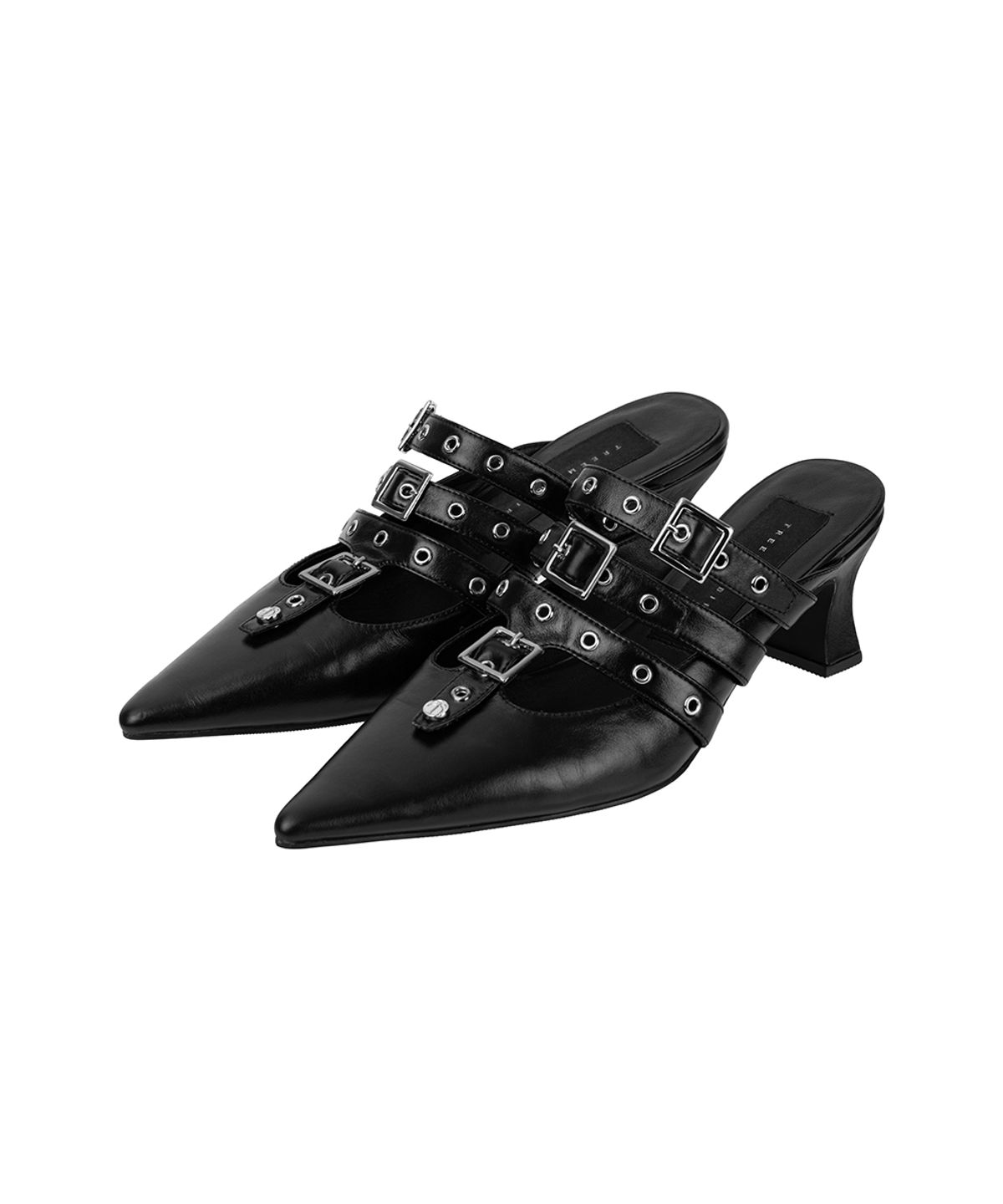 트리밍버드(TREEMINGBIRD) Eyelet Buckle Mules [ Black ]