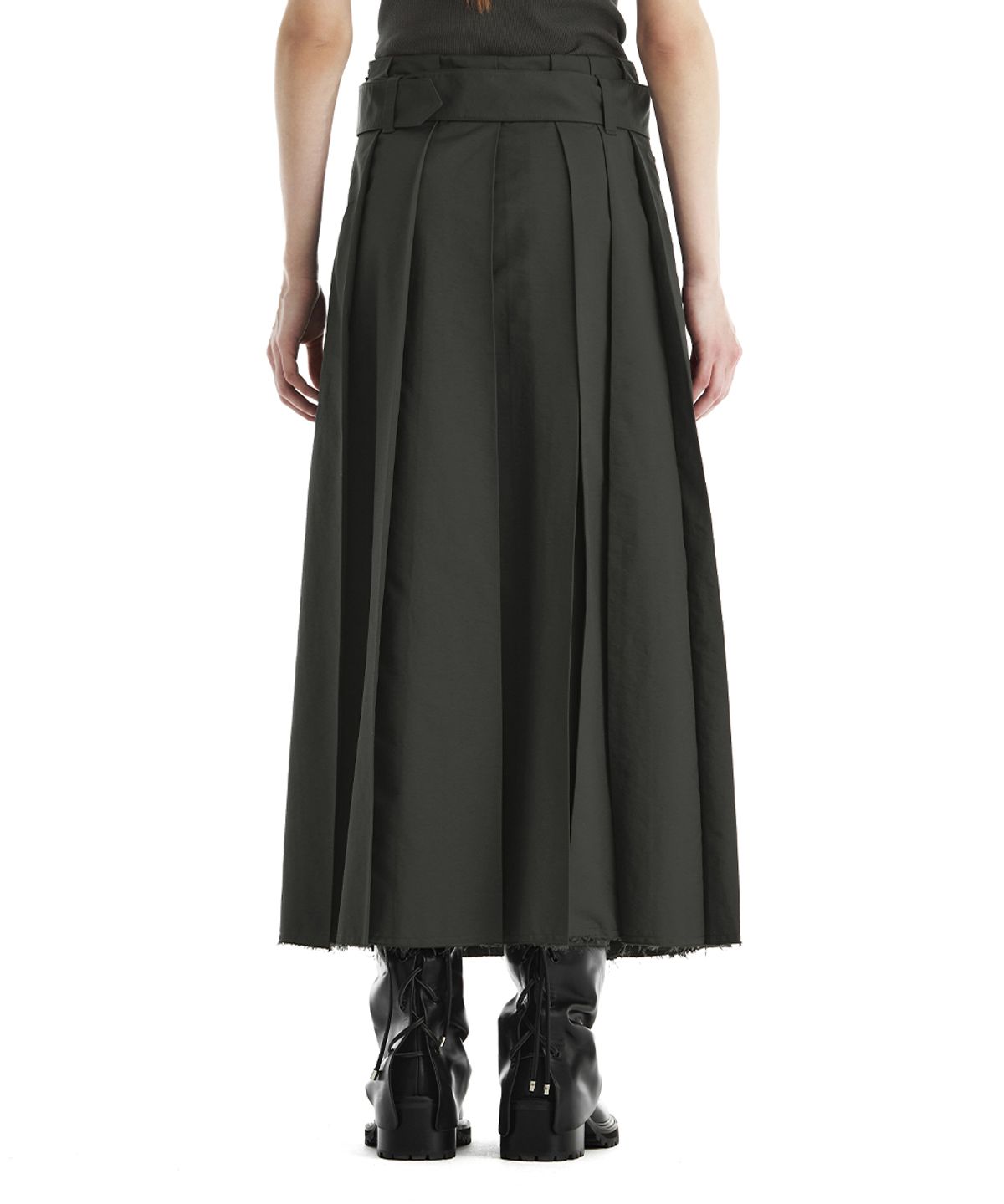 트리밍버드(TREEMINGBIRD) Belted Deep Pleat Skirt [ Dark Khaki ]