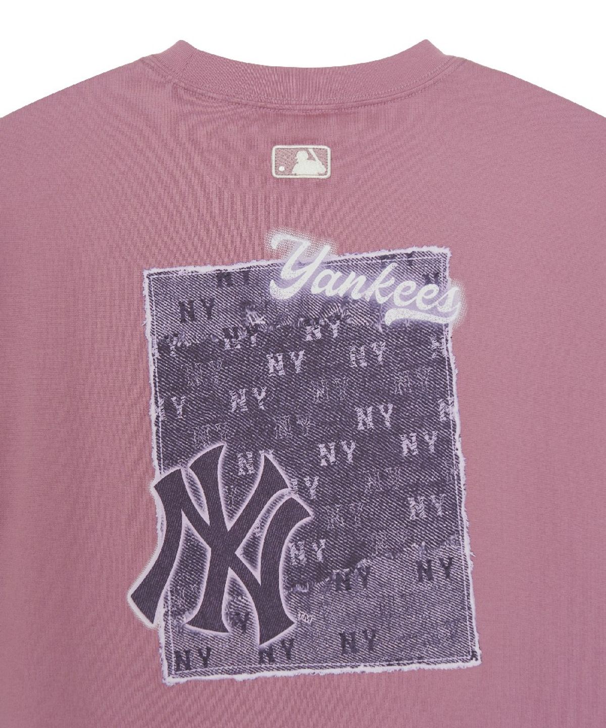 엠엘비(MLB) 빈티지 데님라이크 모노티브 오버핏 반팔 티셔츠 NY (Pink)