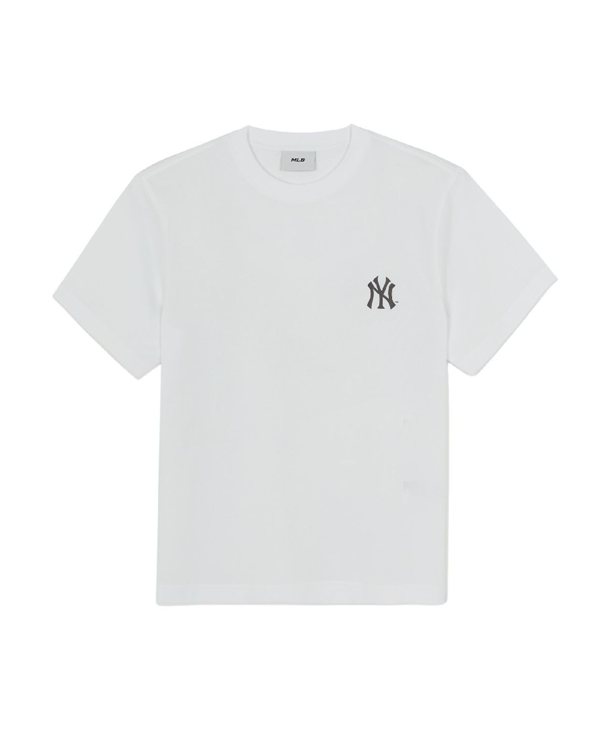 엠엘비(MLB) 베이직 스몰 로고 세미 오버핏 반팔 티셔츠 NY (White)